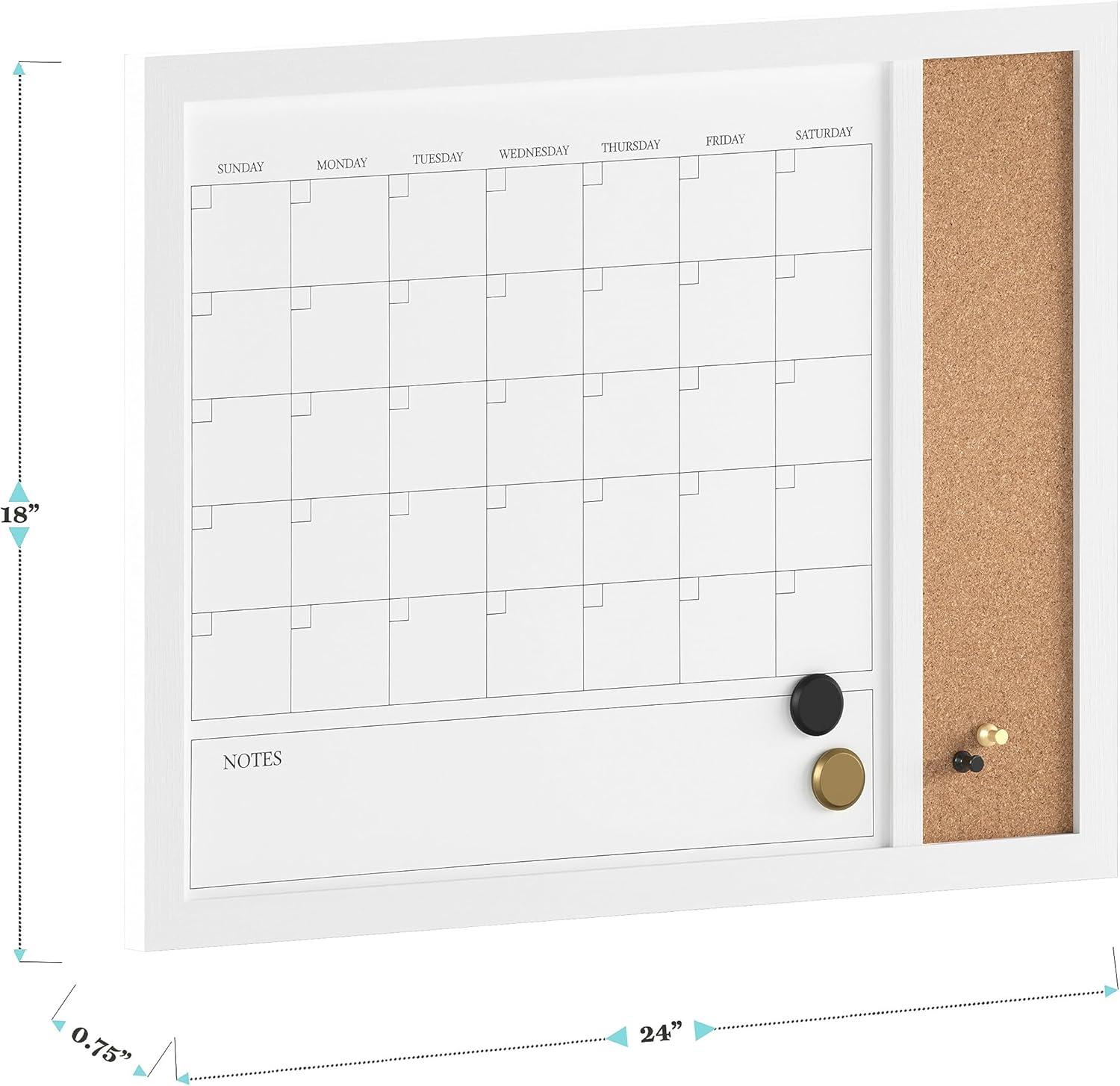 image:imageMartha Stewart Everette Magnetic Dry Erase Monthly Calendar and Cork Board Combo with Included Marker Magnets Push Pins 24x18 Light Natural Woodgrain FrameWhite Woodgrain