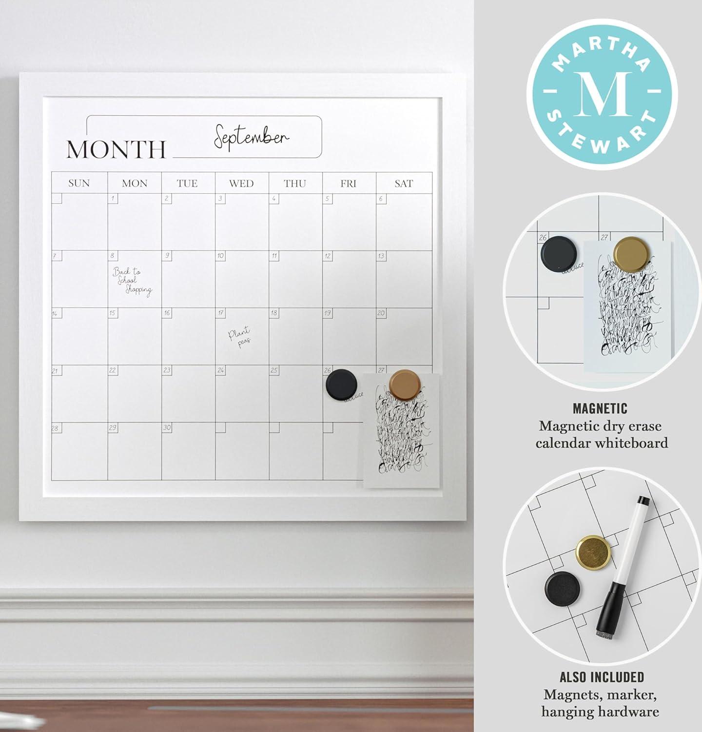 image:imageMartha Stewart Everette Magnetic Monthly Calendar Dry Erase Board with Included Dry Erase Marker and 2 Magnets 18 x 18 Light Natural Woodgrain FrameWhite Woodgrain