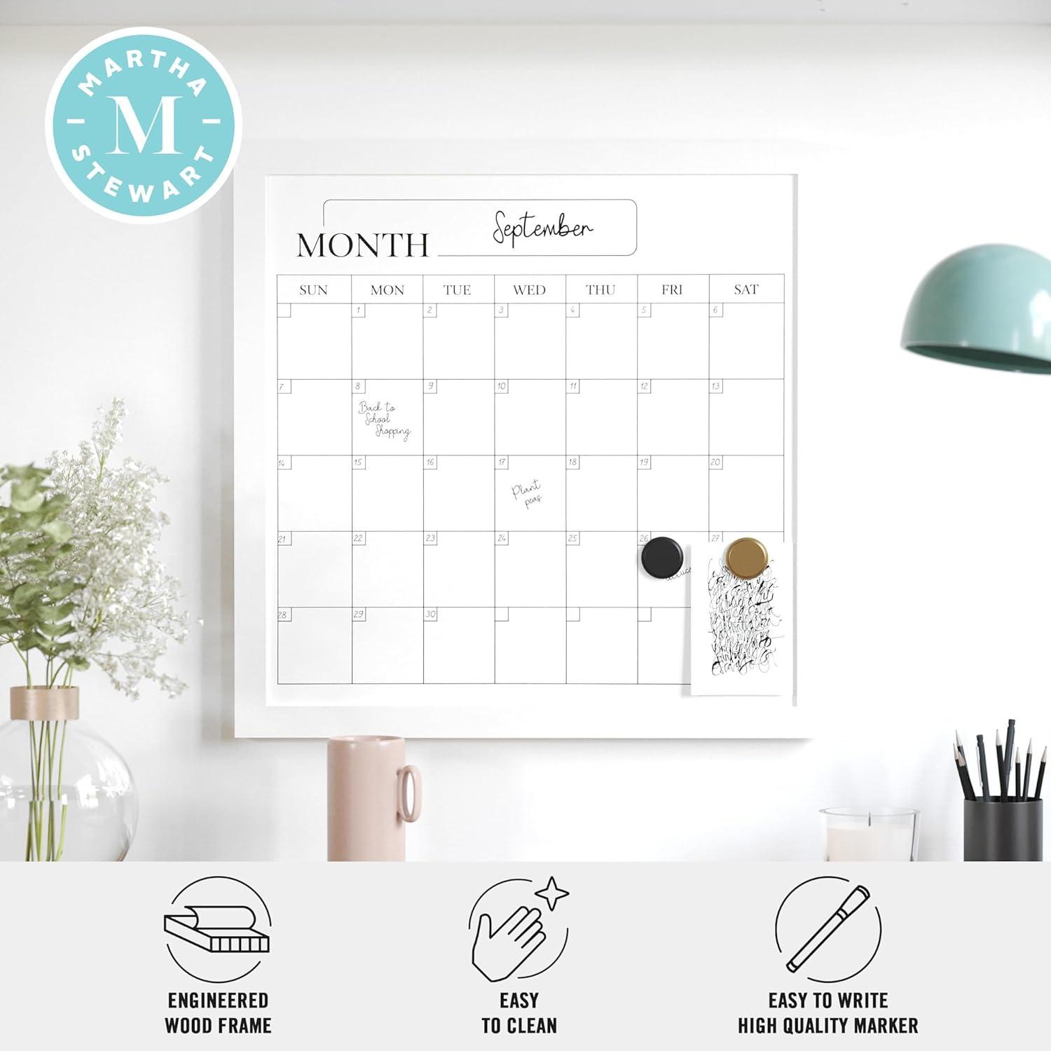 image:imageMartha Stewart Everette Magnetic Monthly Calendar Dry Erase Board with Included Dry Erase Marker and 2 Magnets 18 x 18 Light Natural Woodgrain FrameWhite Woodgrain