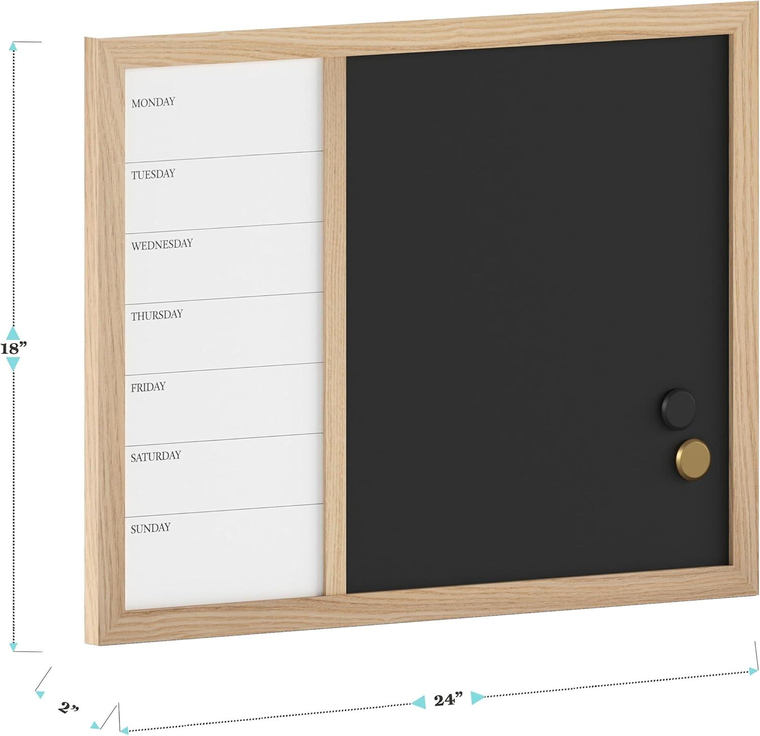 image:imageMartha Stewart Everette Magnetic Weekly Calendar Dry Erase Board and Chalk Board with Liquid Chalk Marker and Magnets 24x18 Black Woodgrain FrameBlack Woodgrain