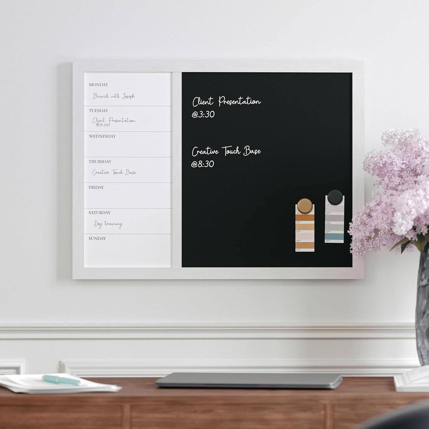 image:imageMartha Stewart Everette Magnetic Weekly Calendar Dry Erase Board and Chalk Board with Liquid Chalk Marker and Magnets 24x18 Black Woodgrain FrameBlack Woodgrain
