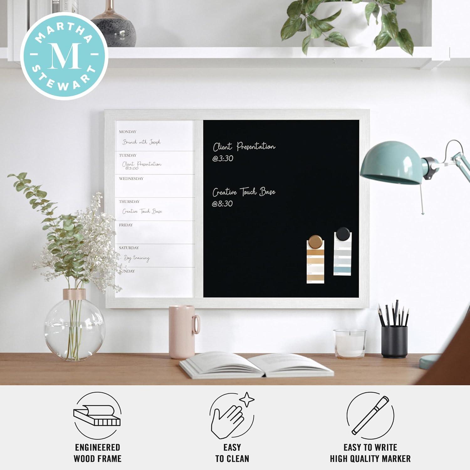 image:imageMartha Stewart Everette Magnetic Weekly Calendar Dry Erase Board and Chalk Board with Liquid Chalk Marker and Magnets 24x18 Black Woodgrain FrameBlack Woodgrain
