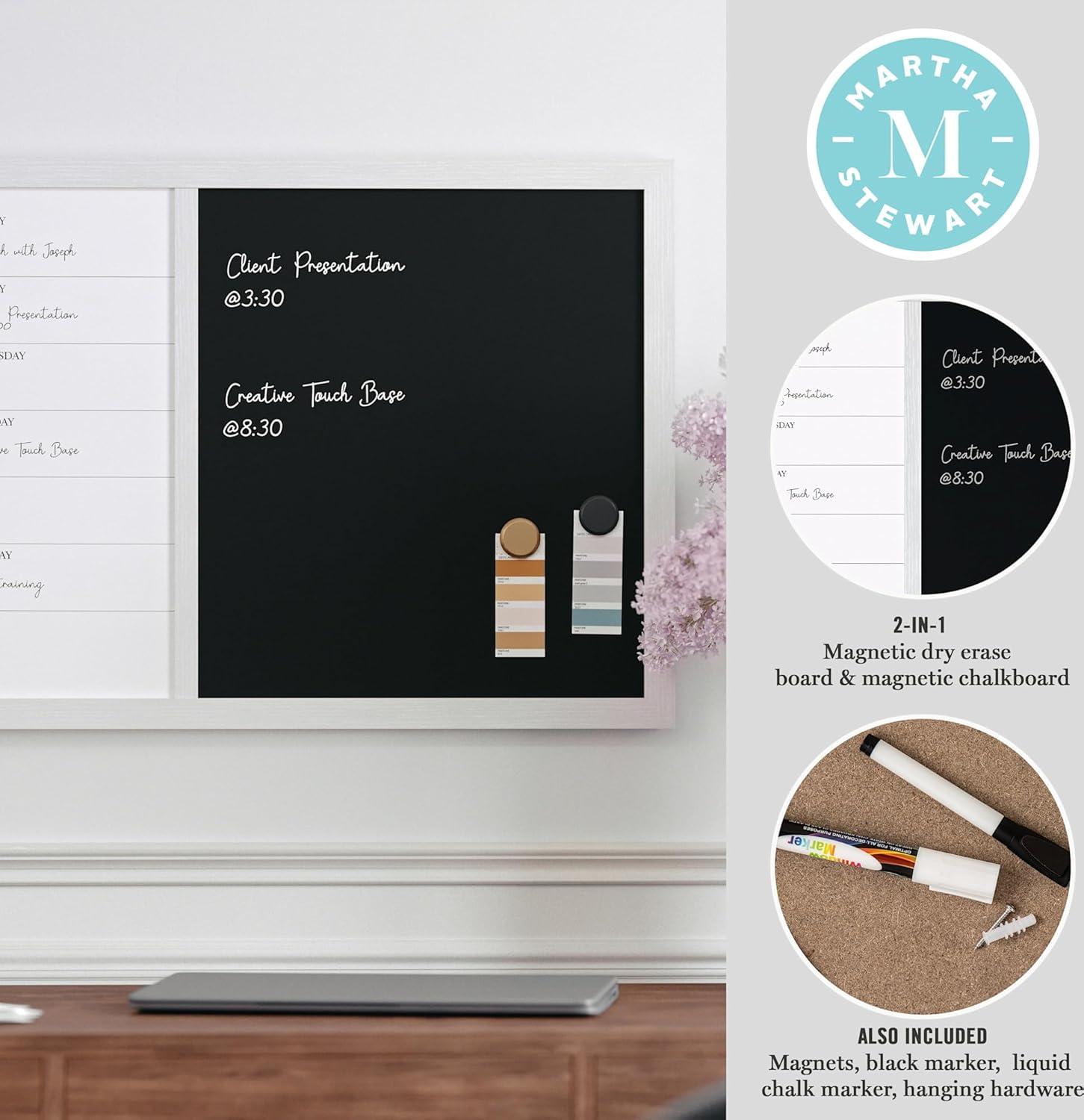 image:imageMartha Stewart Everette Magnetic Weekly Calendar Dry Erase Board and Chalk Board with Liquid Chalk Marker and Magnets 24x18 Black Woodgrain FrameBlack Woodgrain