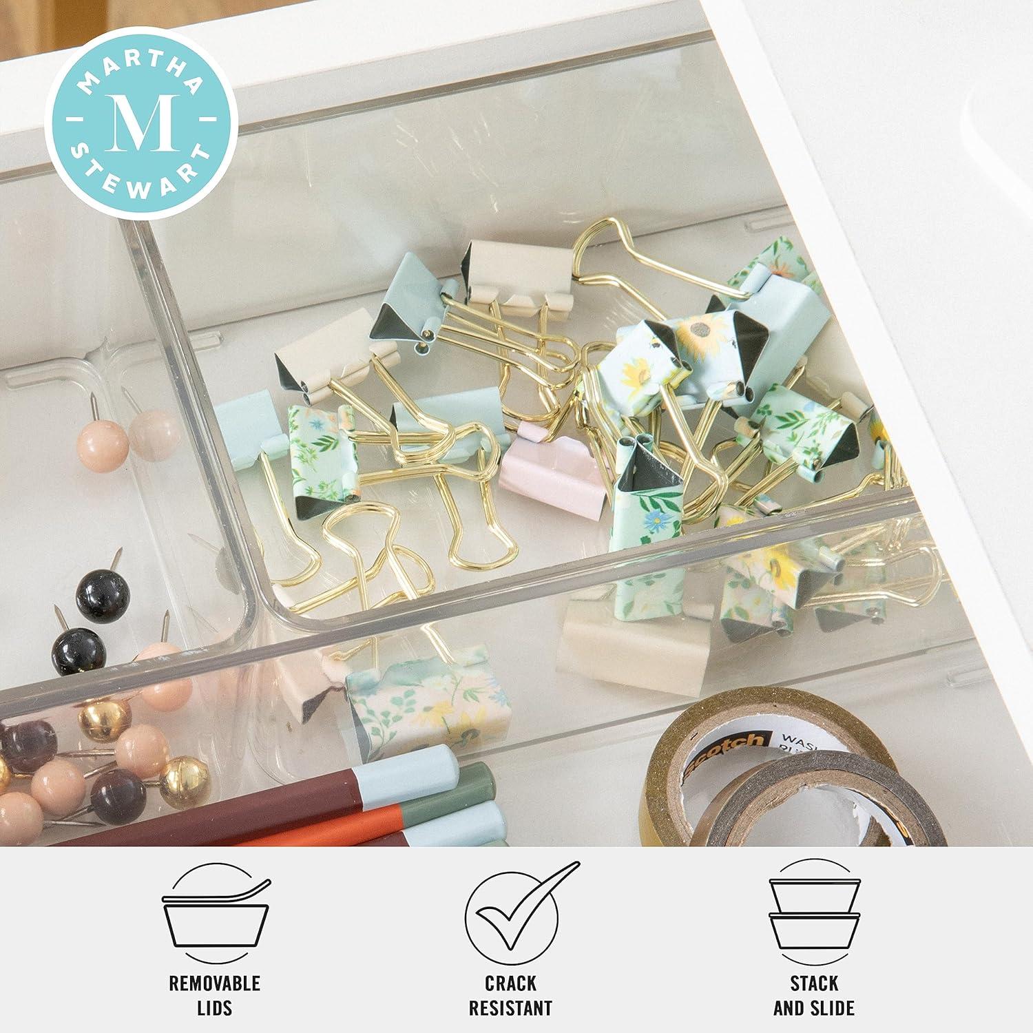 image:imageMartha Stewart Grady Clear Plastic Stackable Storage Boxes with White Engineered Wood Lids Set of 3ClearLight Natural Paulownia Top