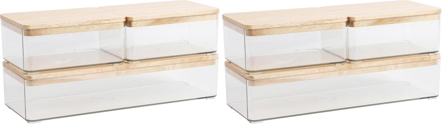 image:imageMartha Stewart Grady Clear Plastic Stackable Storage Boxes with White Engineered Wood Lids Set of 3ClearLight Natural Paulownia Top