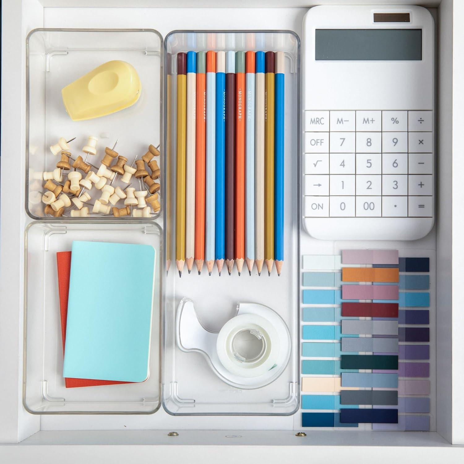 image:imageMartha Stewart Grady Clear Plastic Stackable Storage Boxes with White Engineered Wood Lids Set of 3ClearWhite Engineered Top
