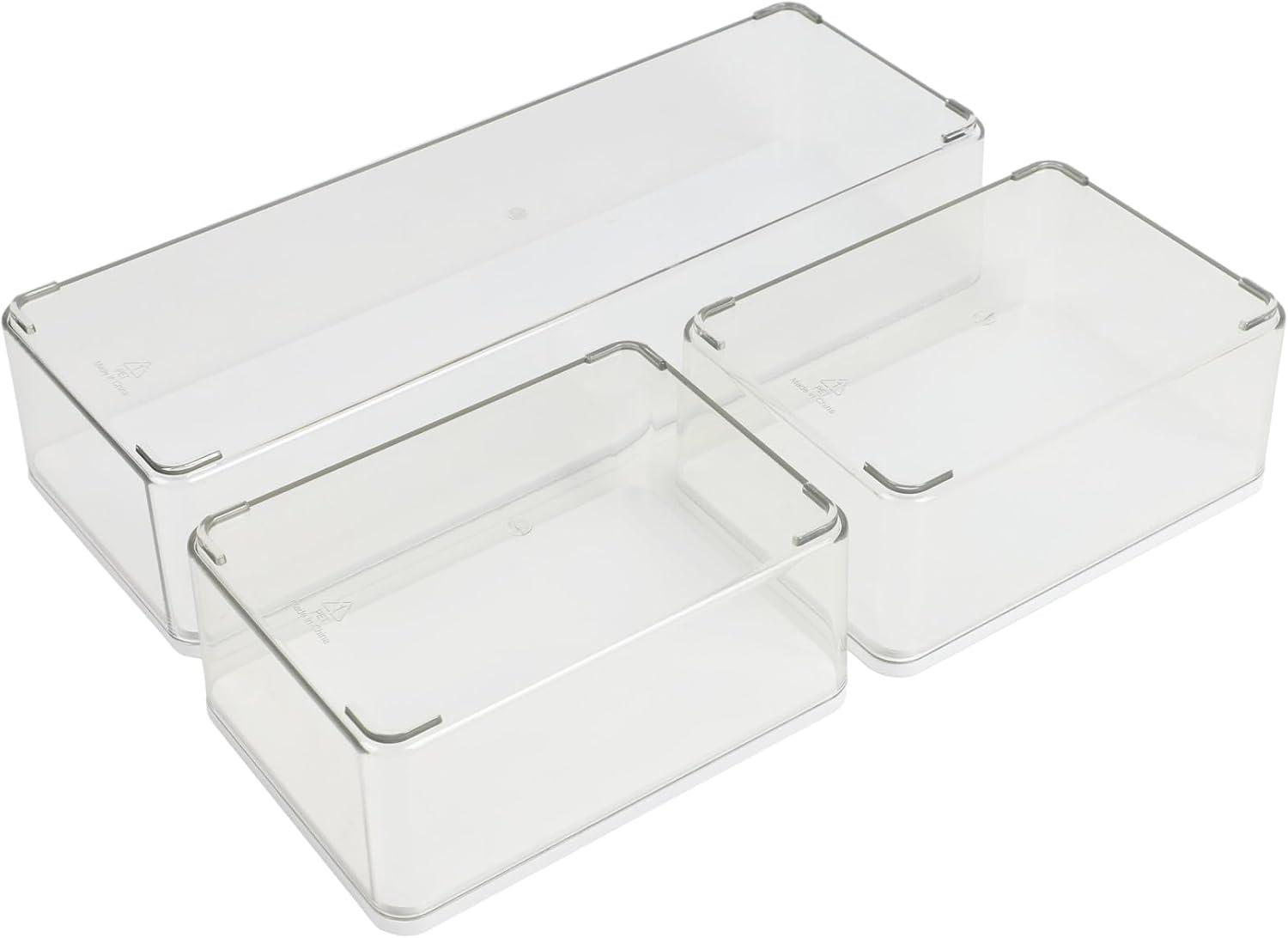 image:imageMartha Stewart Grady Clear Plastic Stackable Storage Boxes with White Engineered Wood Lids Set of 3ClearWhite Engineered Top