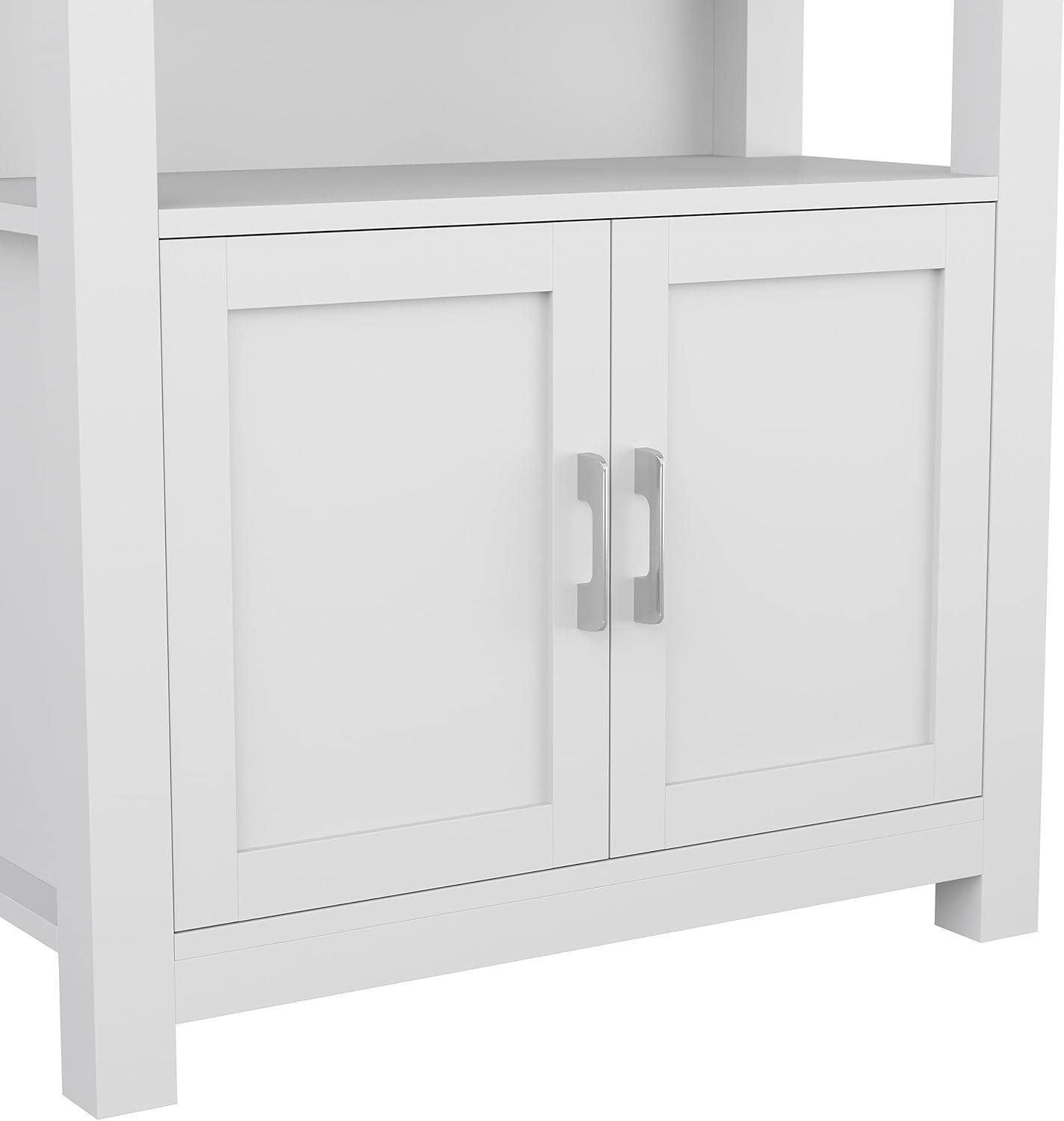 image:imageMartha Stewart Hutton Four Tier Shaker Bookcase with Storage Cabinet in White with Polished Brass HardwareGray FrameBrushed Nickel Hardware