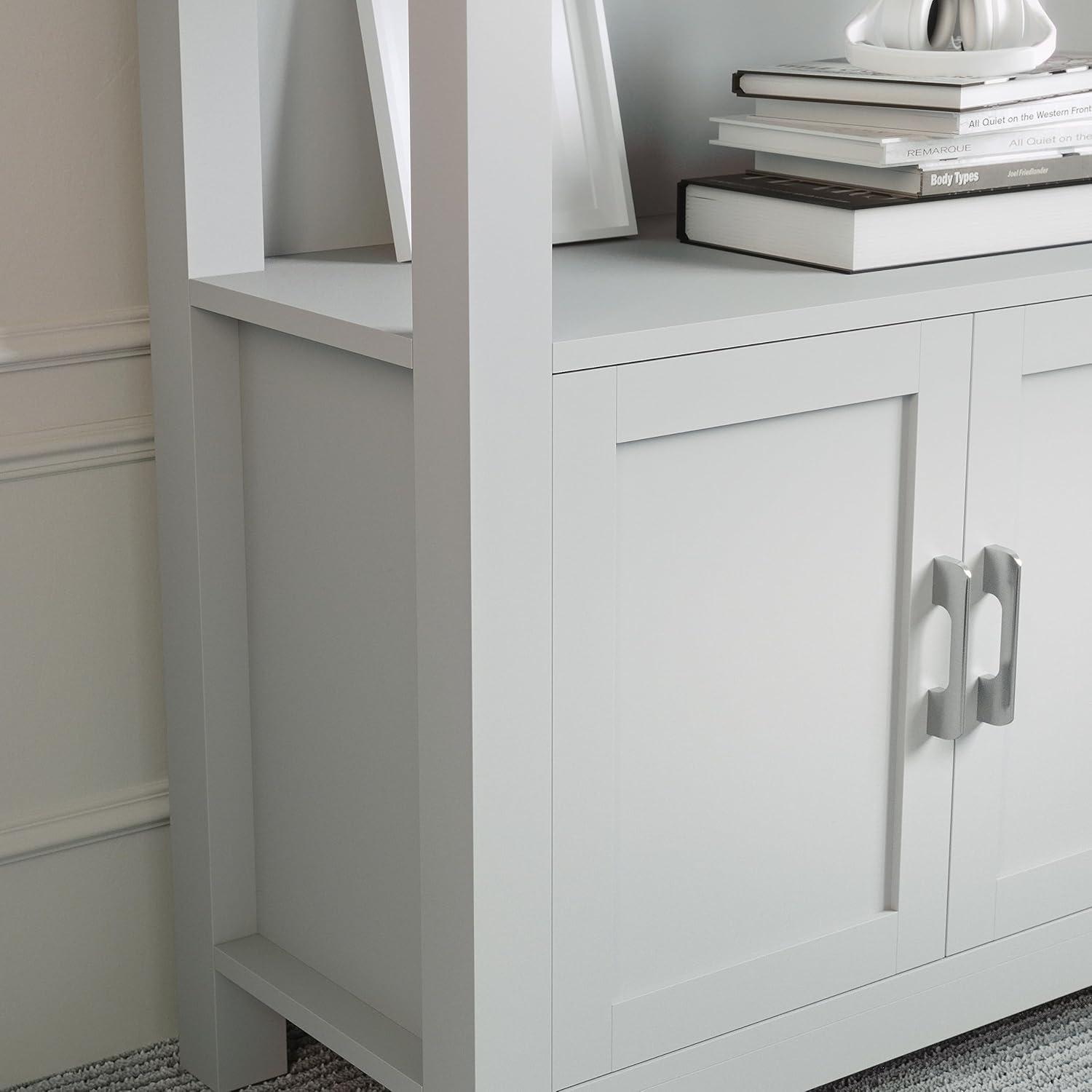 image:imageMartha Stewart Hutton Four Tier Shaker Bookcase with Storage Cabinet in White with Polished Brass HardwareGray FrameBrushed Nickel Hardware