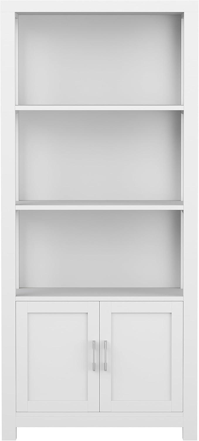 image:imageMartha Stewart Hutton Four Tier Shaker Bookcase with Storage Cabinet in White with Polished Brass HardwareGray FrameBrushed Nickel Hardware