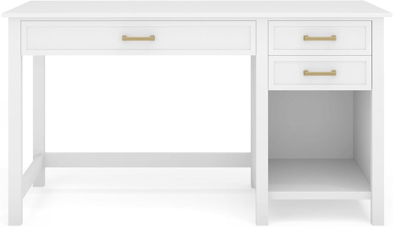 image:imageMartha Stewart Hutton Shaker Style Home Office Desk with 2 Side Drawers in White with Polished Brass Hardware
