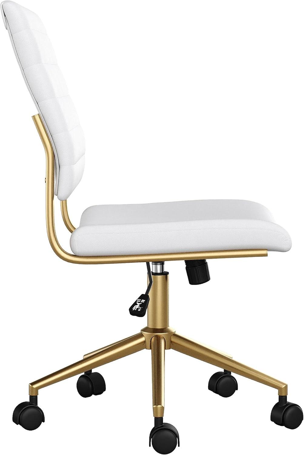 image:imageMartha Stewart Ivy Armless Swivel Task Chair for Home Office in Black Faux Leather with Polished Brass FrameWhite Faux LeatherPolished Brass