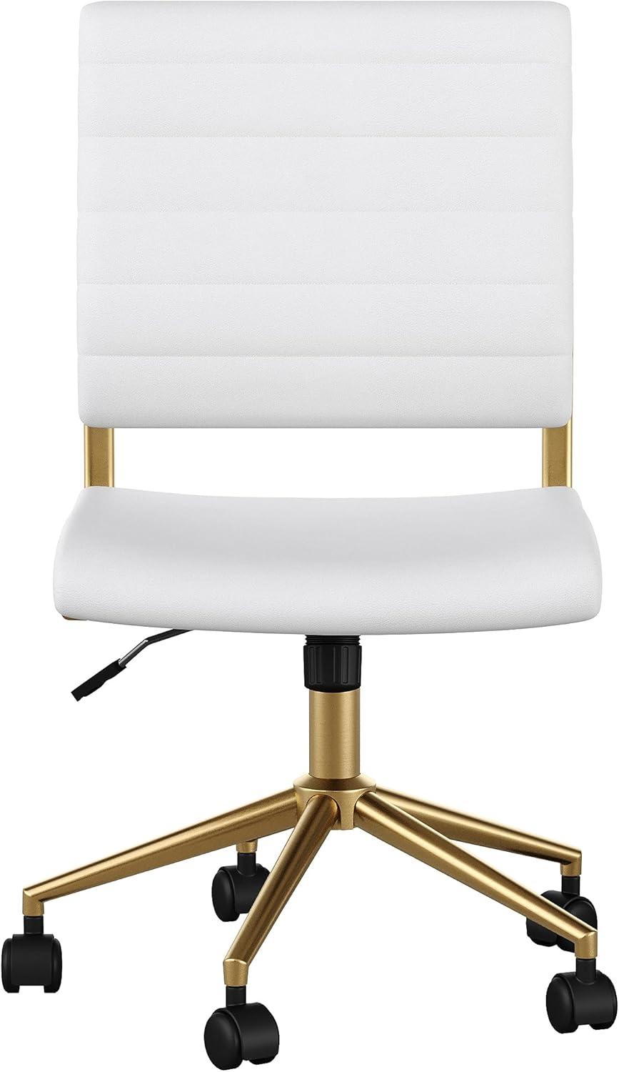 image:imageMartha Stewart Ivy Armless Swivel Task Chair for Home Office in Black Faux Leather with Polished Brass FrameWhite Faux LeatherPolished Brass