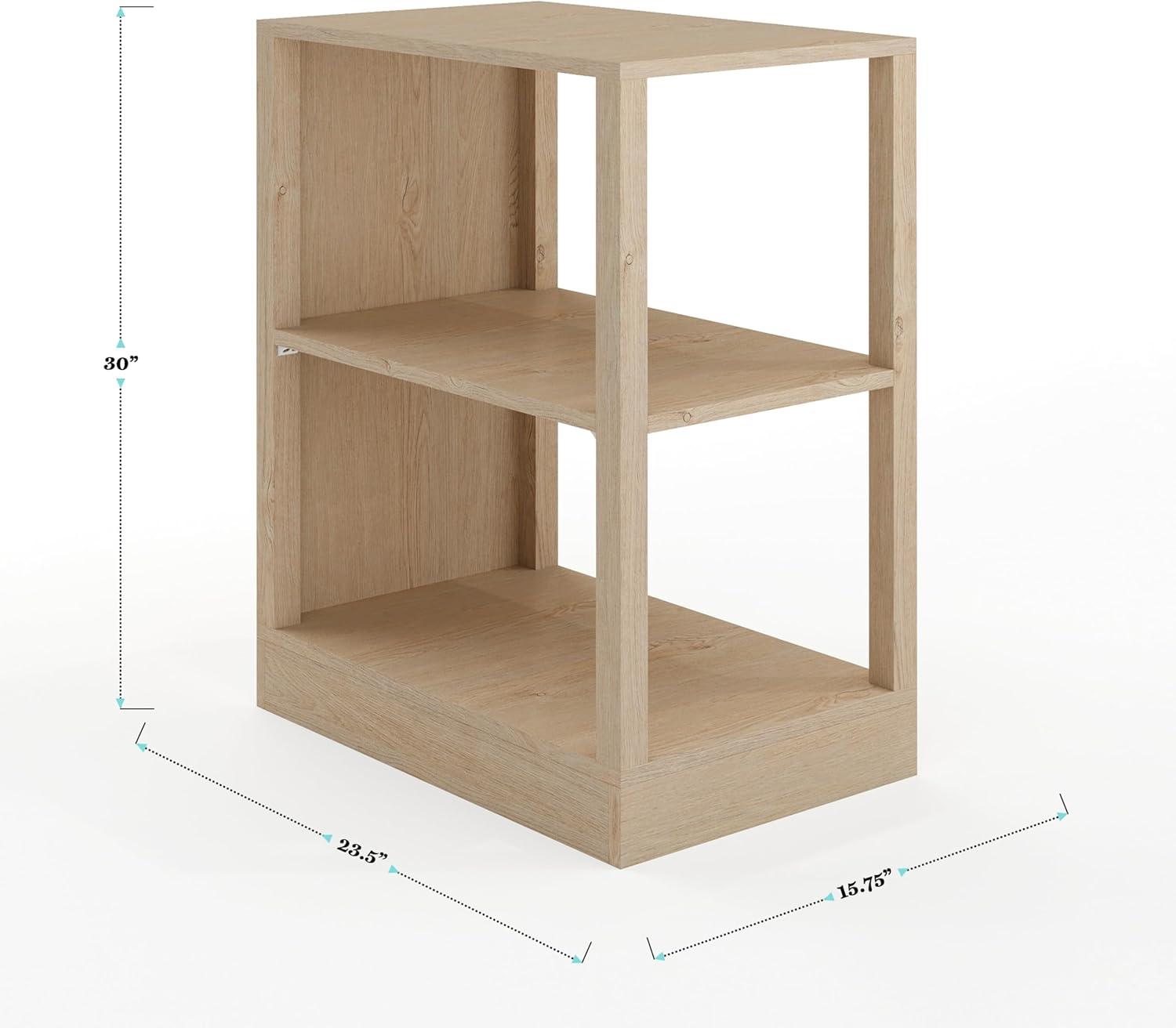 image:imageMartha Stewart Kayden Home Office Modular Desk with Drawer 2 Tier Shelf and File Cabinet in Light Natural with Brushed Gold Hardware