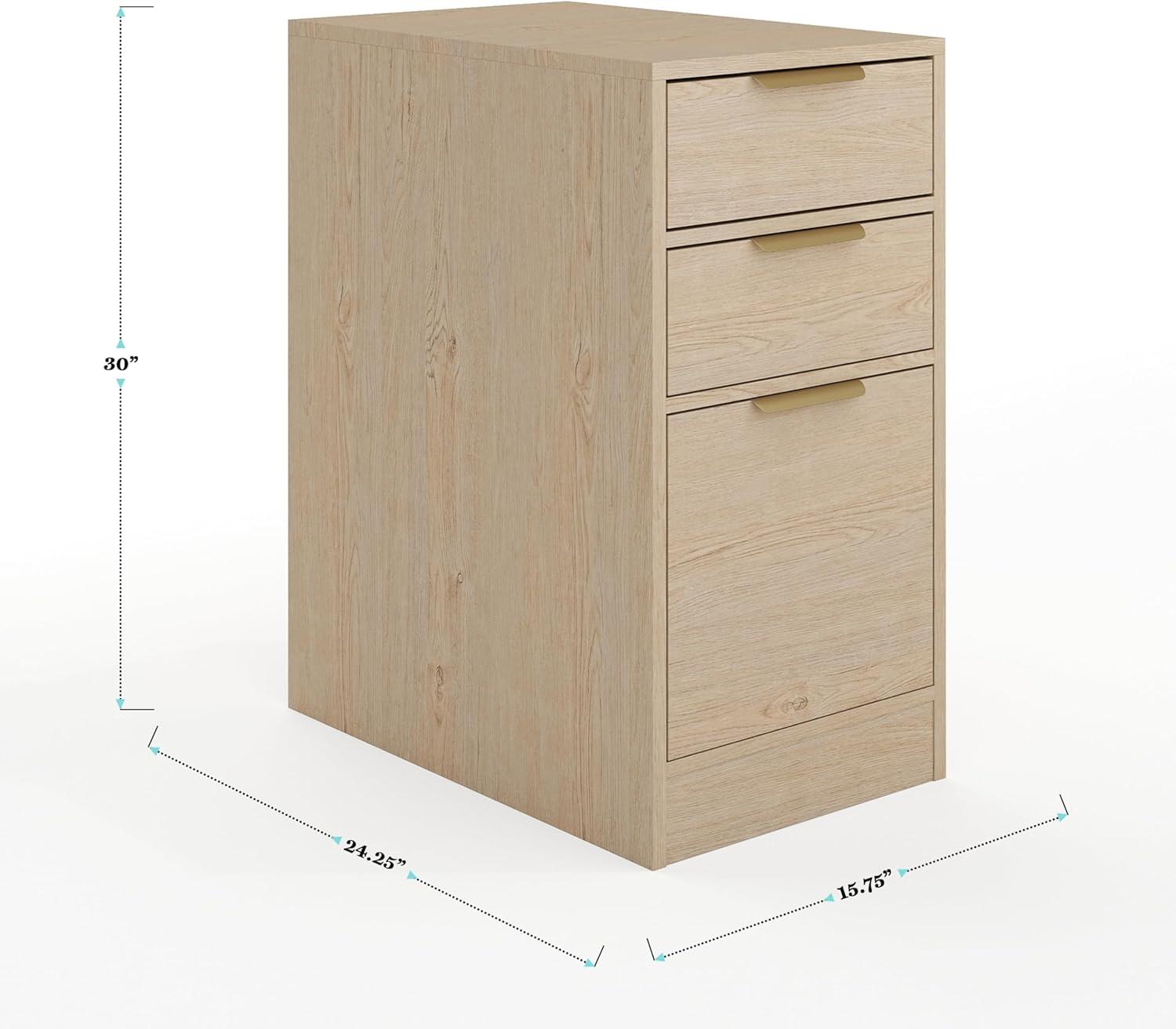 image:imageMartha Stewart Kayden Home Office Modular Desk with Drawer 2 Tier Shelf and File Cabinet in Light Natural with Brushed Gold Hardware