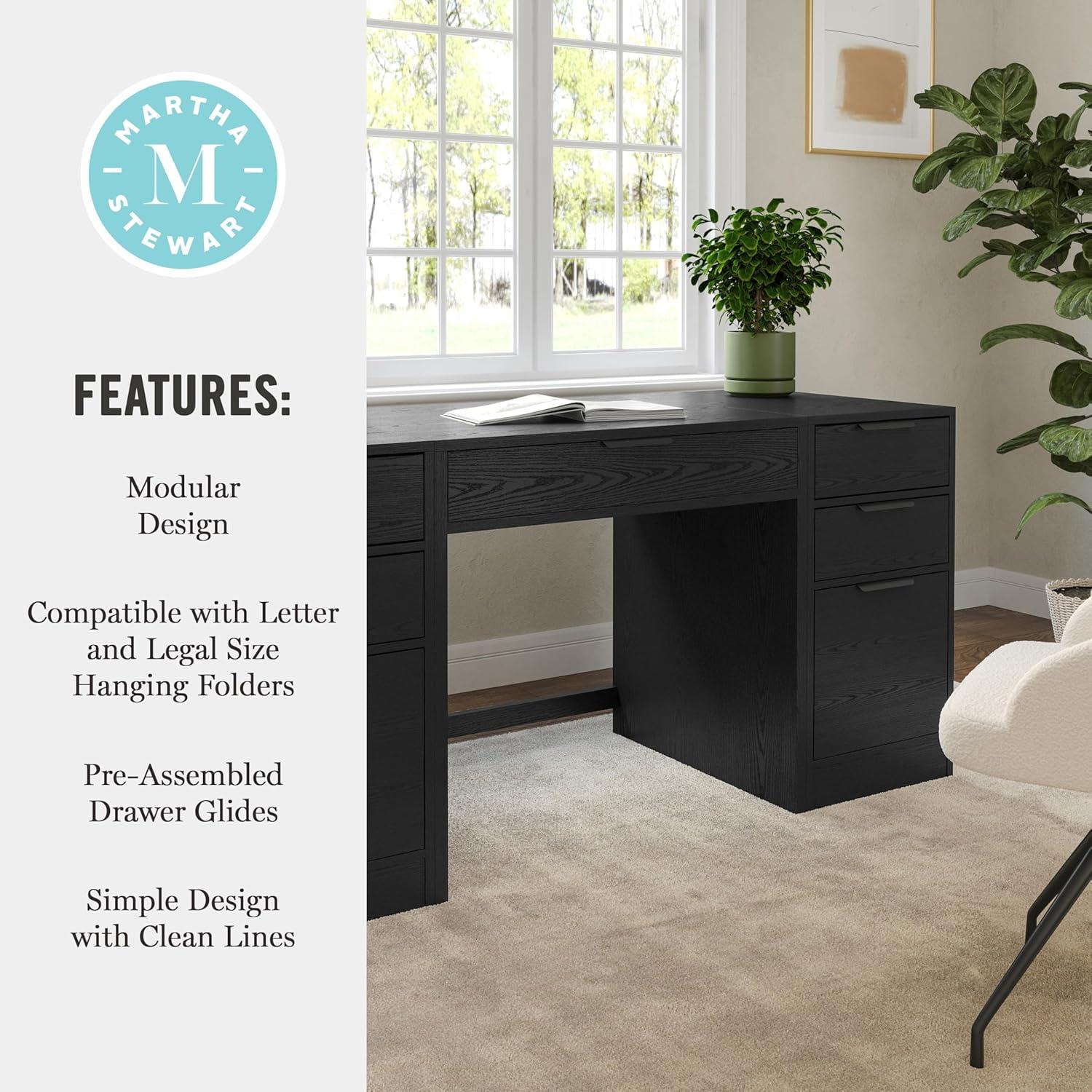 image:imageMartha Stewart Kayden Home Office Modular Desk with Drawer and Dual 3 Drawer File Cabinets in Black with Oil Rubbed Bronze Hardware