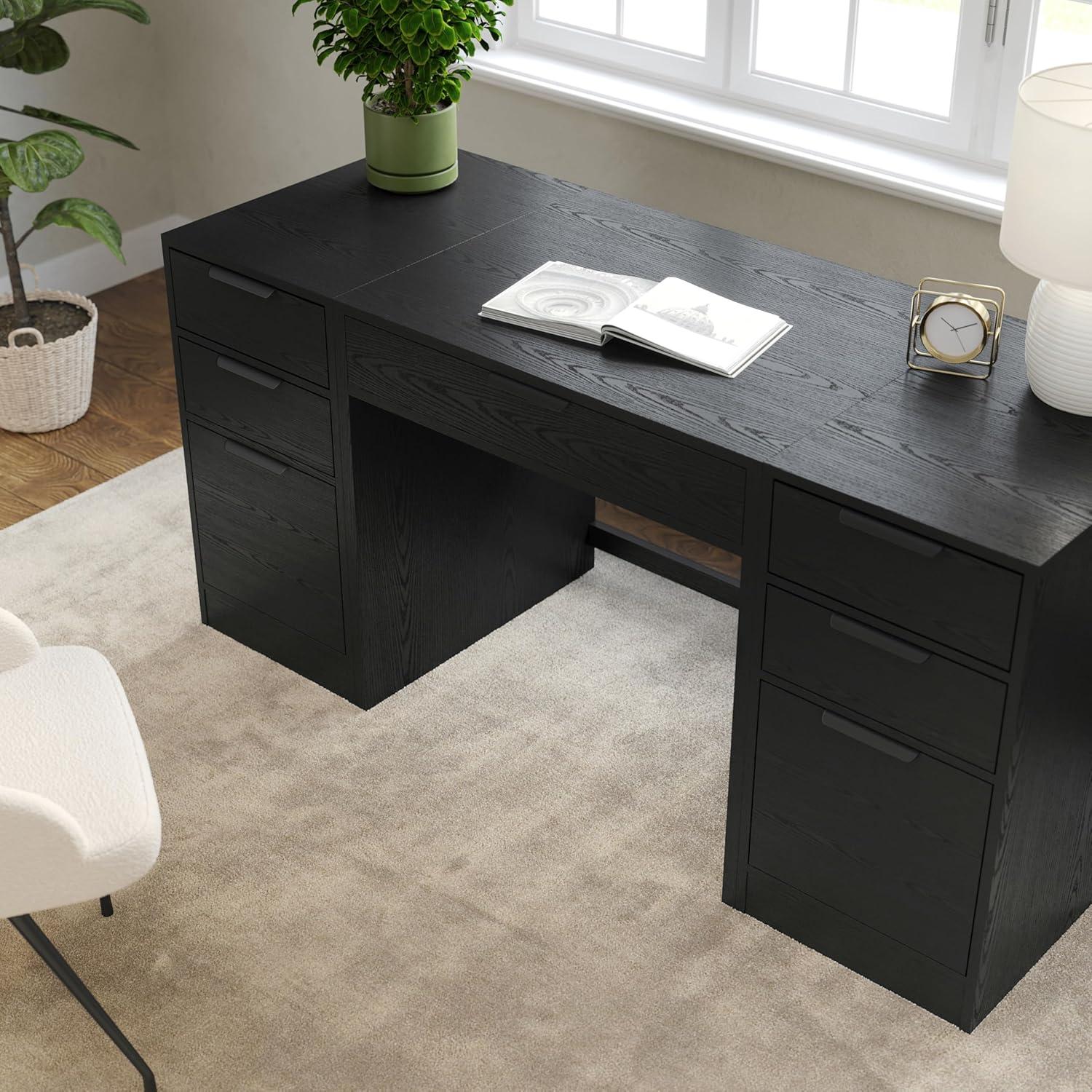 image:imageMartha Stewart Kayden Home Office Modular Desk with Drawer and Dual 3 Drawer File Cabinets in Black with Oil Rubbed Bronze Hardware