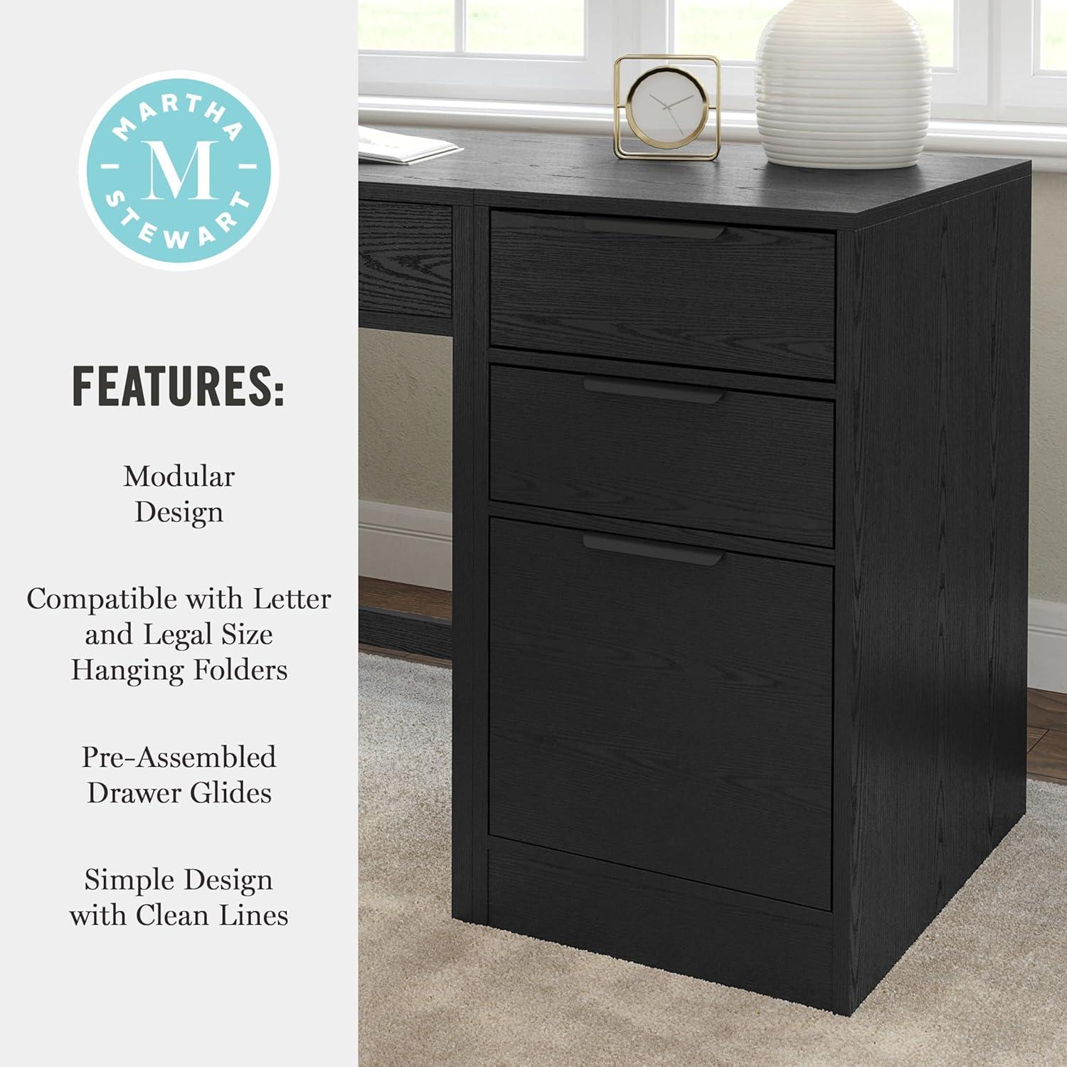 image:imageMartha Stewart Kayden Home Office Modular File Cabinet with 3 Drawers in Black with Oil Rubbed Bronze HardwareBlack