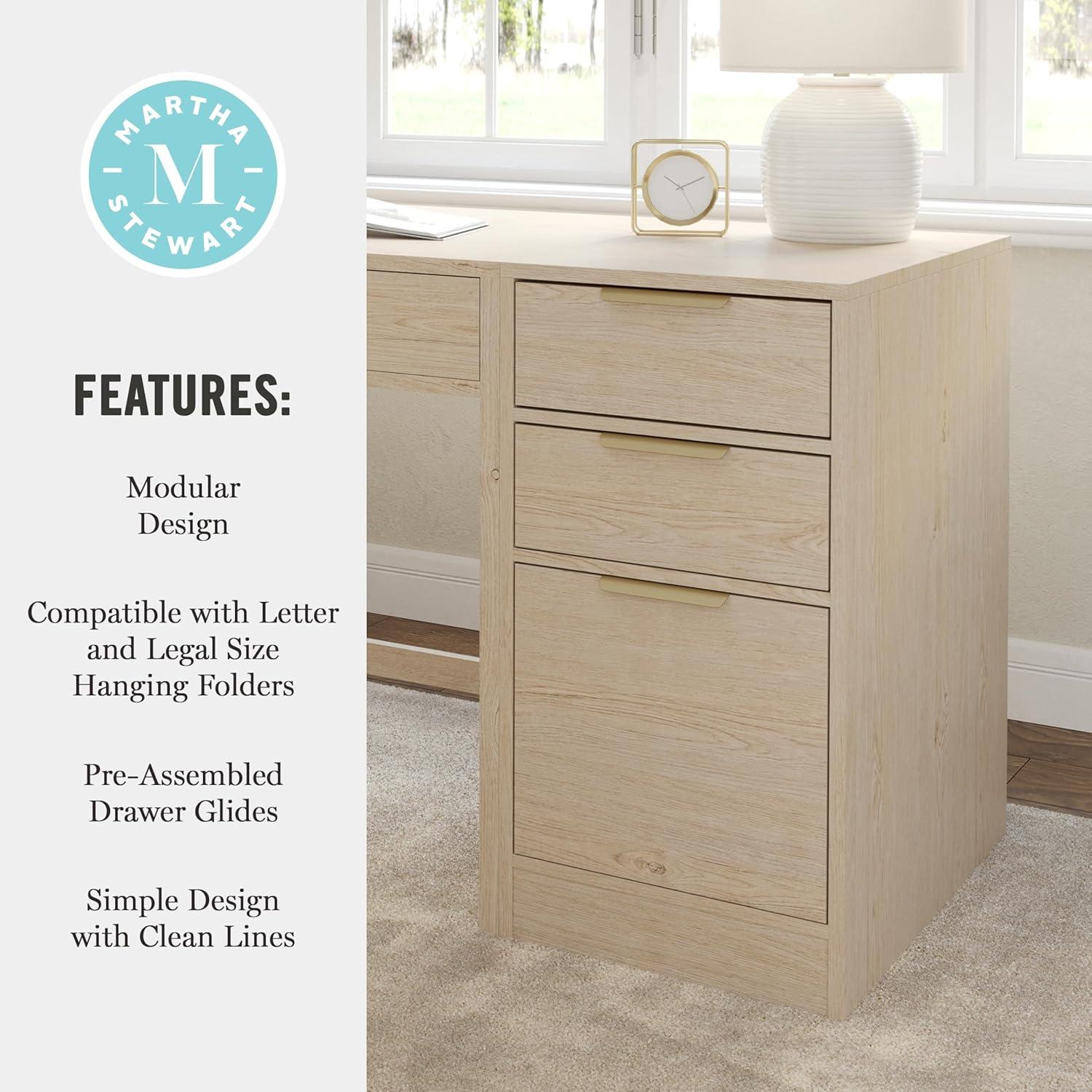 image:imageMartha Stewart Kayden Home Office Modular File Cabinet with 3 Drawers in Black with Oil Rubbed Bronze HardwareLight Natural