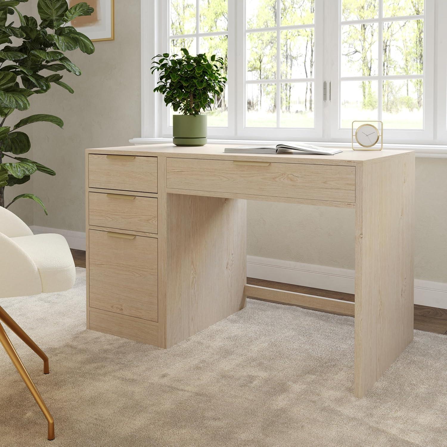 image:imageMartha Stewart Kayden Home Office Modular File Cabinet with 3 Drawers in Black with Oil Rubbed Bronze HardwareLight Natural