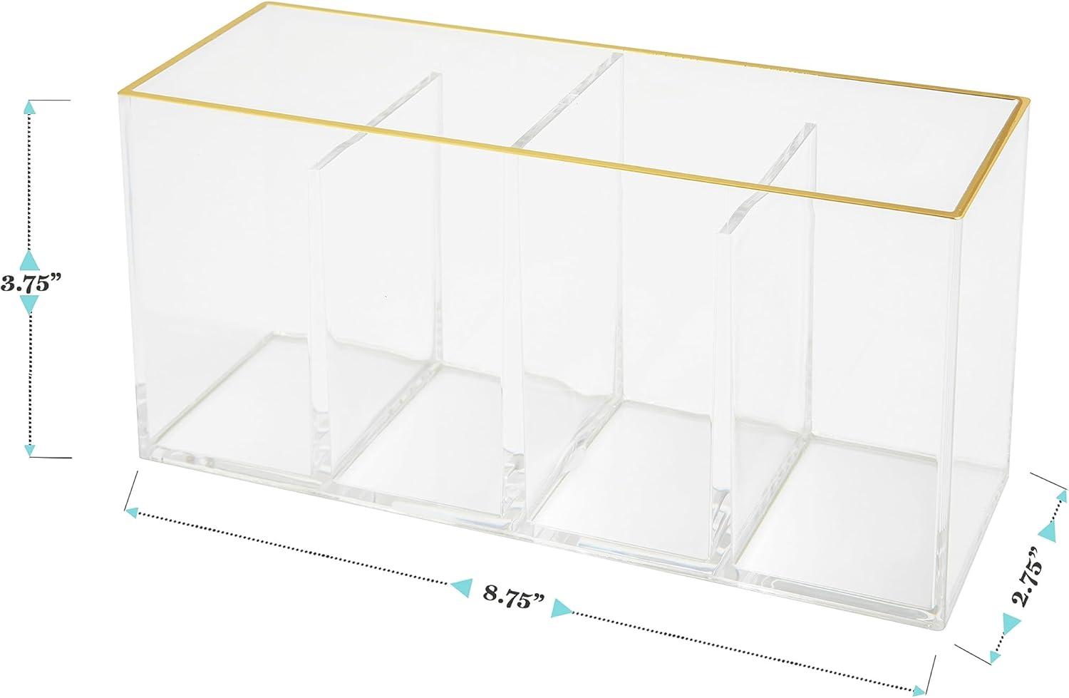 image:imageMartha Stewart Kerry Plastic 4 Compartment Pen Holder Office Desktop Organizer with Gold Trim