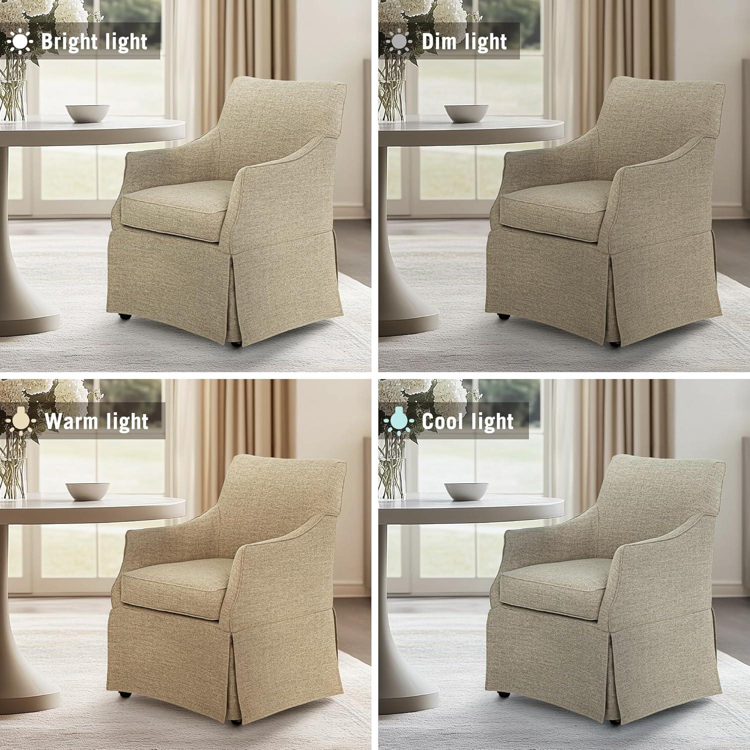 image:imageMartha Stewart London Upholstered Skirted Dining Arm Chair with Casters Curved Back Removable Seat Cushion for Dining Room Home Office or Living Space Light BlueBeige
