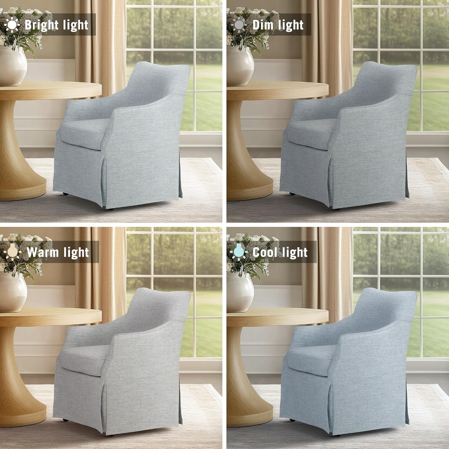 image:imageMartha Stewart London Upholstered Skirted Dining Arm Chair with Casters Curved Back Removable Seat Cushion for Dining Room Home Office or Living Space Light BlueLight Blue