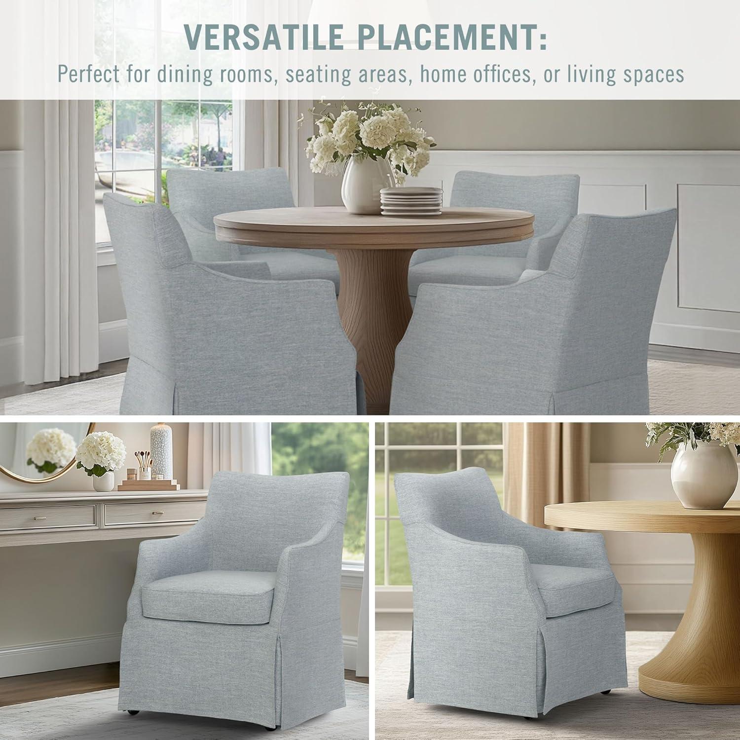 image:imageMartha Stewart London Upholstered Skirted Dining Arm Chair with Casters Curved Back Removable Seat Cushion for Dining Room Home Office or Living Space Light BlueLight Blue