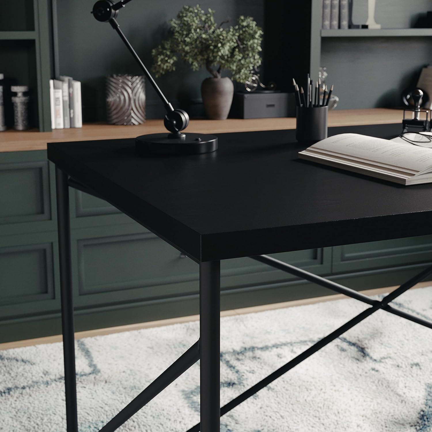 image:imageMartha Stewart Maddox Home Office Parsons Desk in Black Wood Grain with Oil Rubbed Bronze Metal XFrame