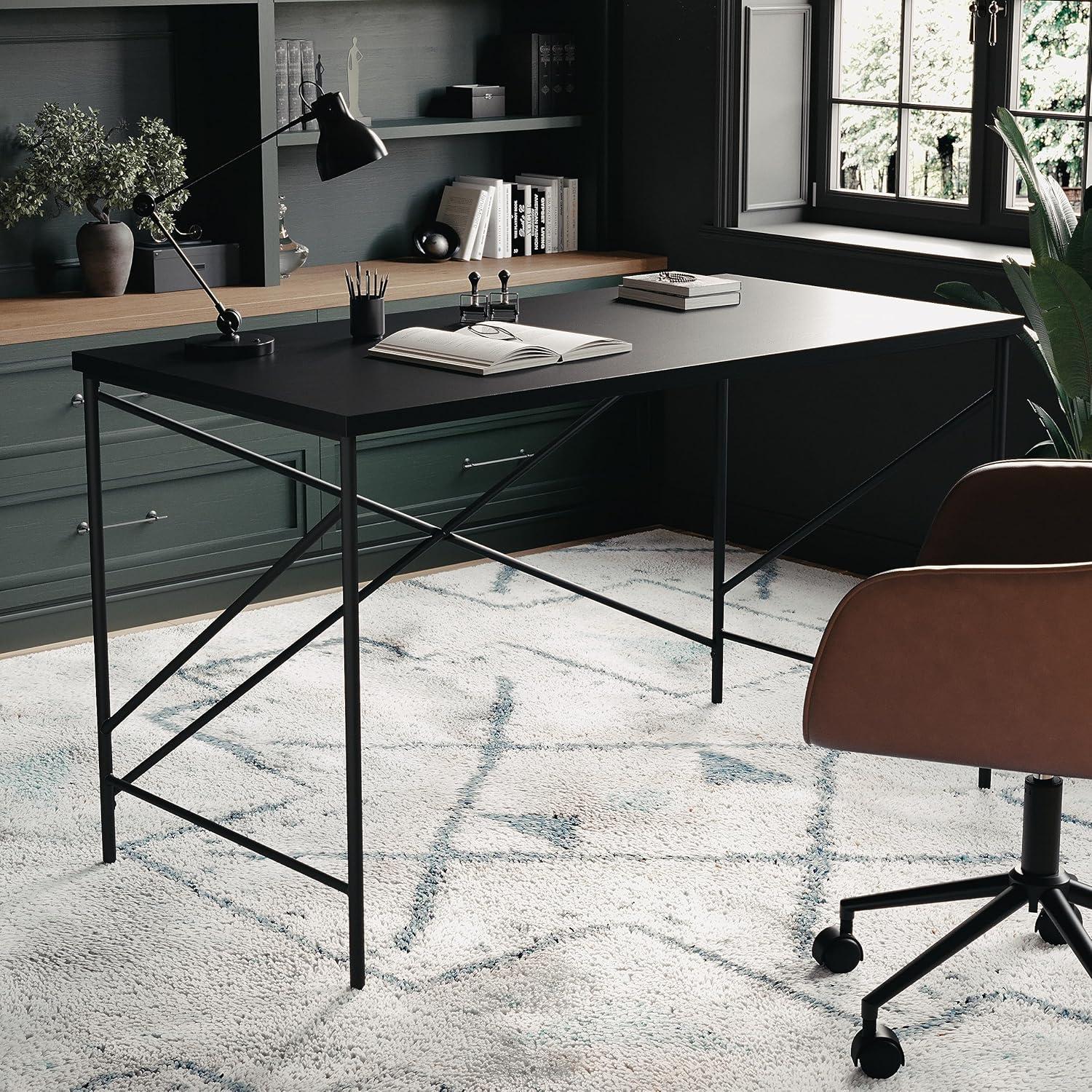 image:imageMartha Stewart Maddox Home Office Parsons Desk in Black Wood Grain with Oil Rubbed Bronze Metal XFrame