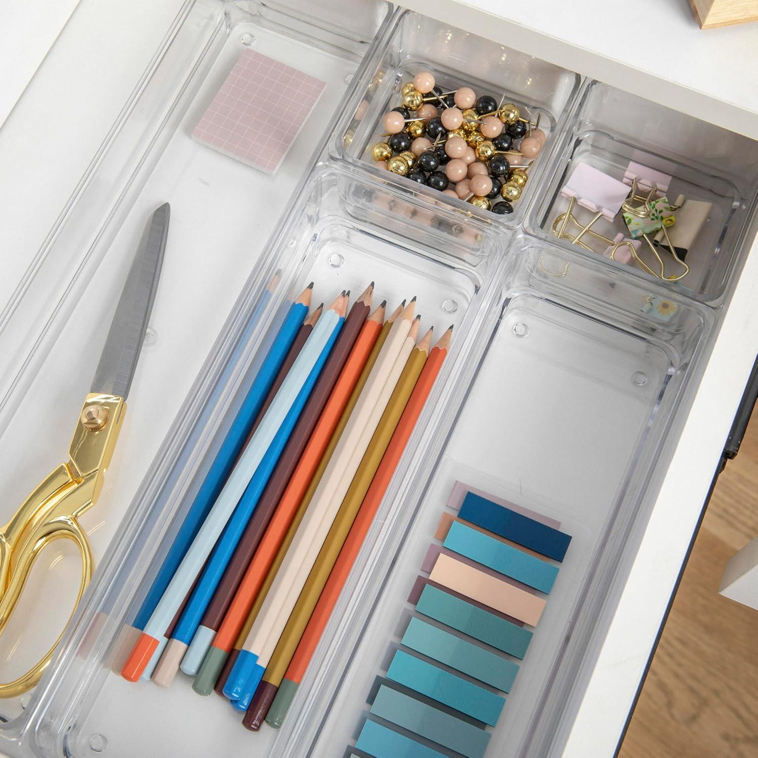 image:imageMartha Stewart Miles Plastic Stackable Office Desk Drawer Organizers Set of 6 ClearClear