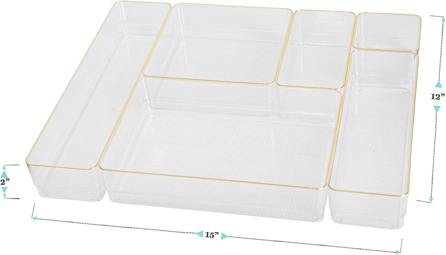 image:imageMartha Stewart Miles Plastic Stackable Office Desk Drawer Organizers Set of 6 ClearClearGold Trim