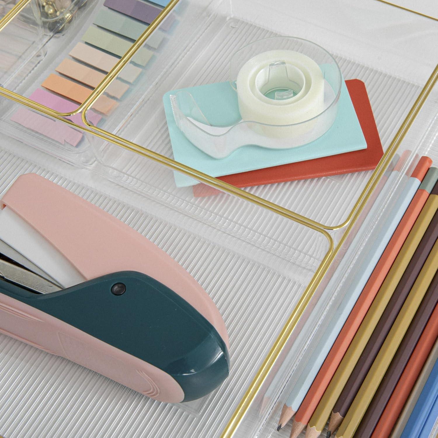 image:imageMartha Stewart Miles Plastic Stackable Office Desk Drawer Organizers Set of 6 ClearClearGold Trim