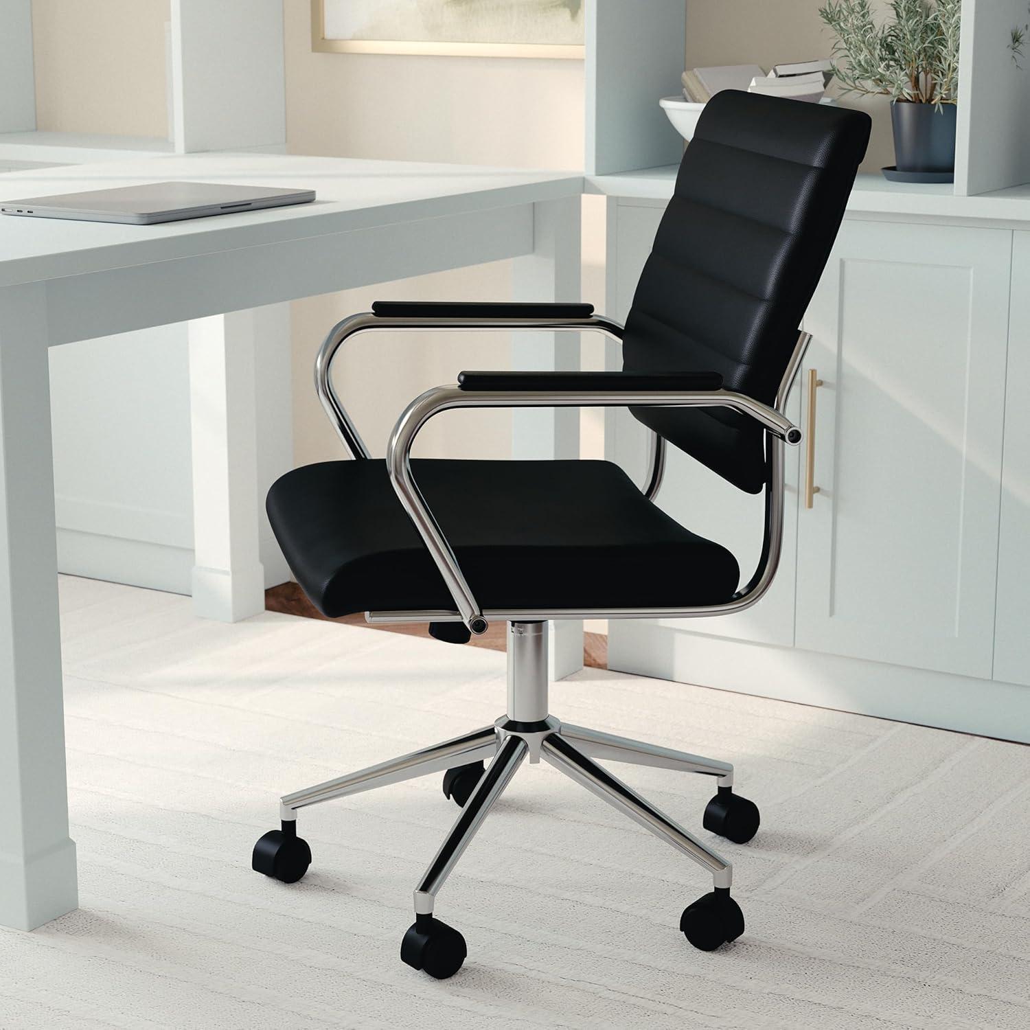 image:imageMartha Stewart Piper Swivel Task Chair with Armrests for Home Office in Saddle Brown Faux Leather with Polished Nickel FrameBlack Faux LeatherPolished Nickel
