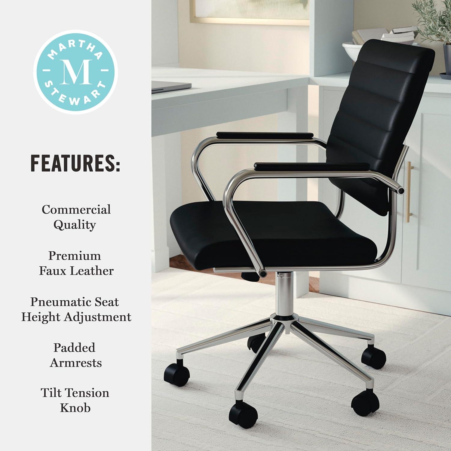 image:imageMartha Stewart Piper Swivel Task Chair with Armrests for Home Office in Saddle Brown Faux Leather with Polished Nickel FrameBlack Faux LeatherPolished Nickel