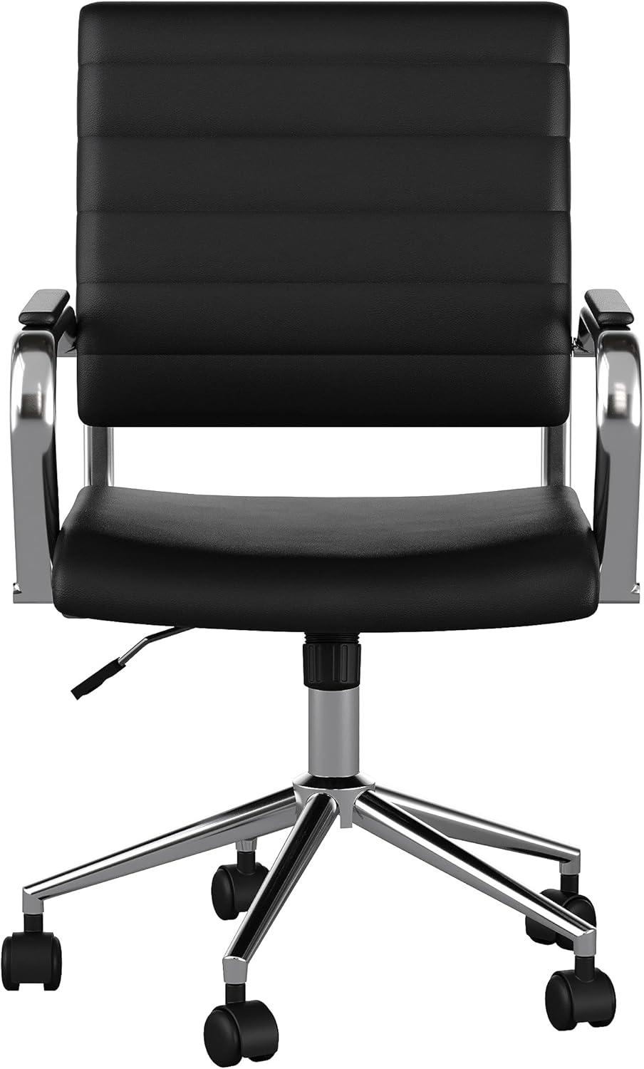 image:imageMartha Stewart Piper Swivel Task Chair with Armrests for Home Office in Saddle Brown Faux Leather with Polished Nickel FrameBlack Faux LeatherPolished Nickel