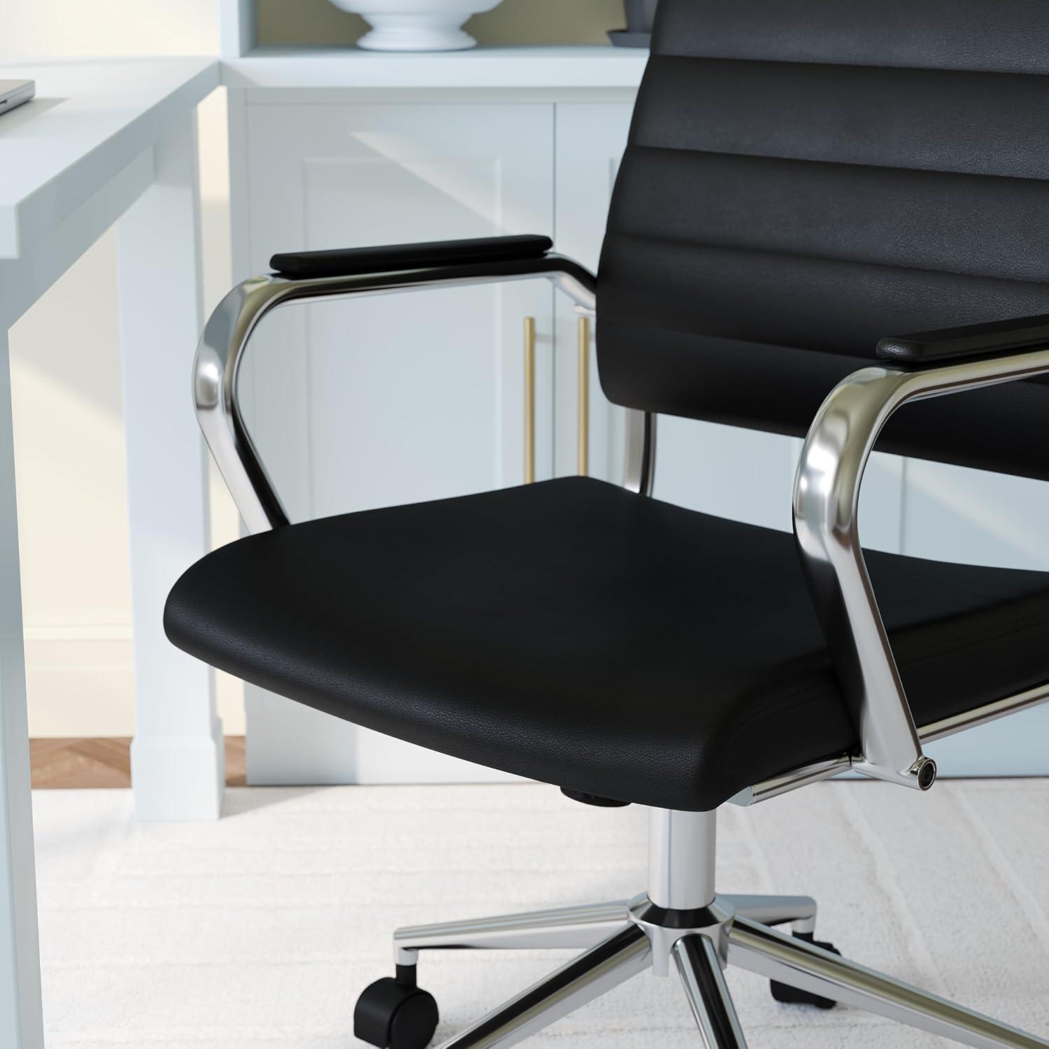 image:imageMartha Stewart Piper Swivel Task Chair with Armrests for Home Office in Saddle Brown Faux Leather with Polished Nickel FrameBlack Faux LeatherPolished Nickel