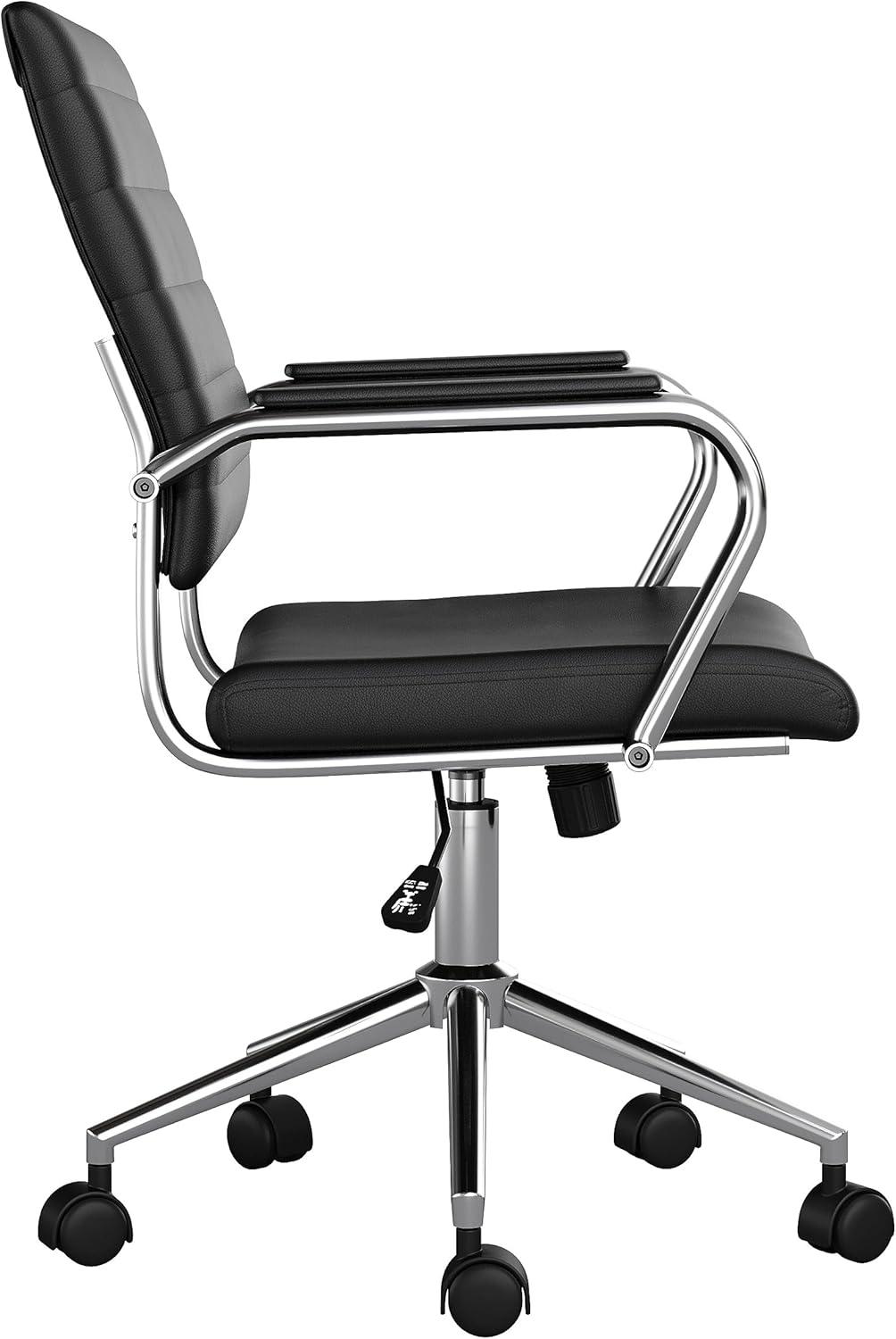 image:imageMartha Stewart Piper Swivel Task Chair with Armrests for Home Office in Saddle Brown Faux Leather with Polished Nickel FrameBlack Faux LeatherPolished Nickel