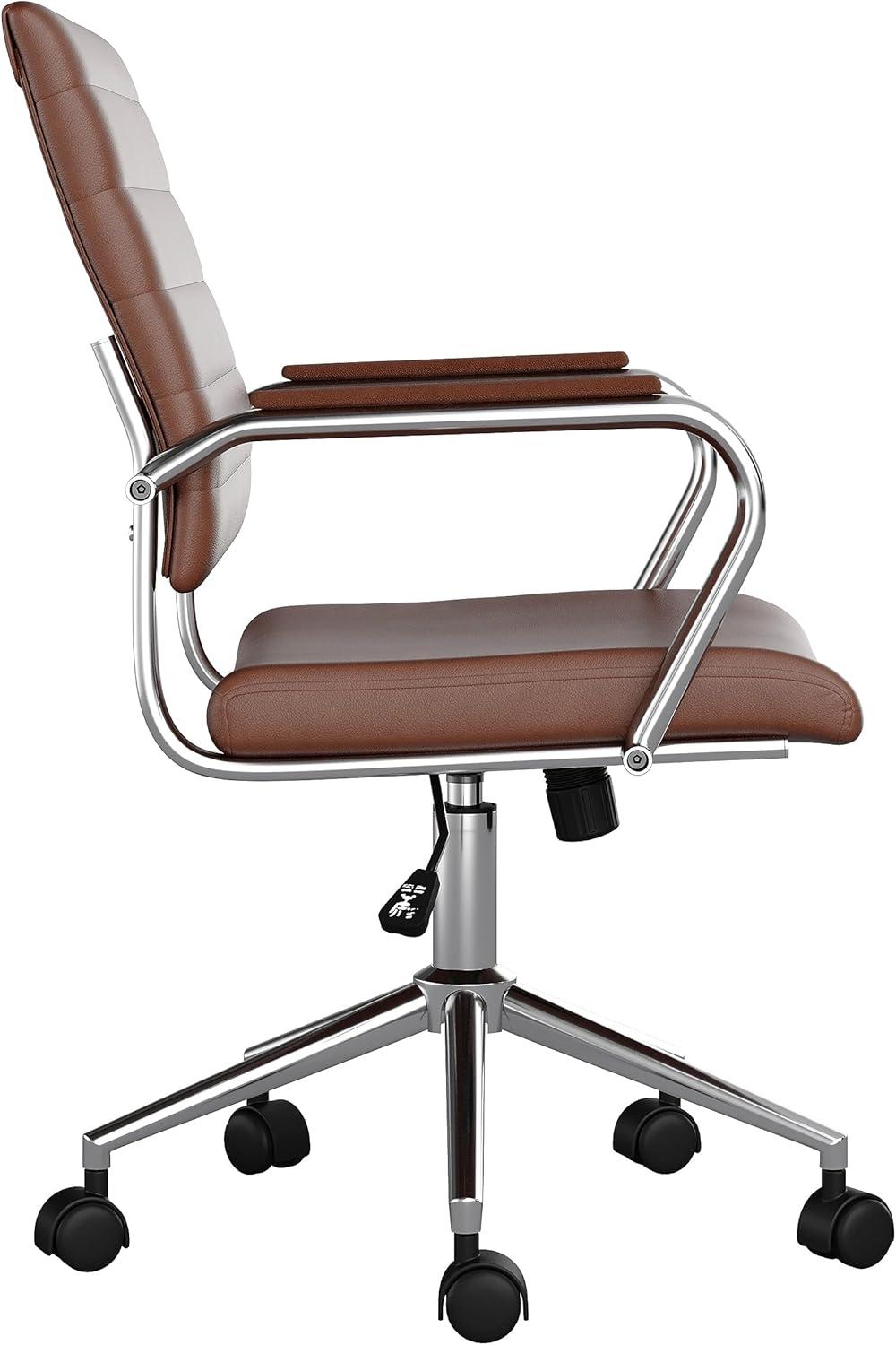 image:imageMartha Stewart Piper Swivel Task Chair with Armrests for Home Office in Saddle Brown Faux Leather with Polished Nickel FrameSaddle Brown Faux LeatherPolished Nickel