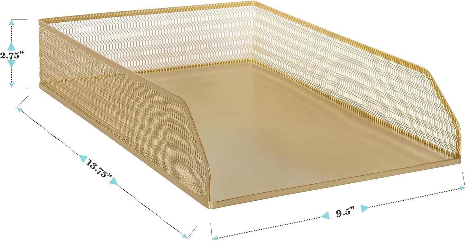 image:imageMartha Stewart Ryder 2 Pack Gold Mesh Metal Paper Letter Inbox Tray Desktop Organizer