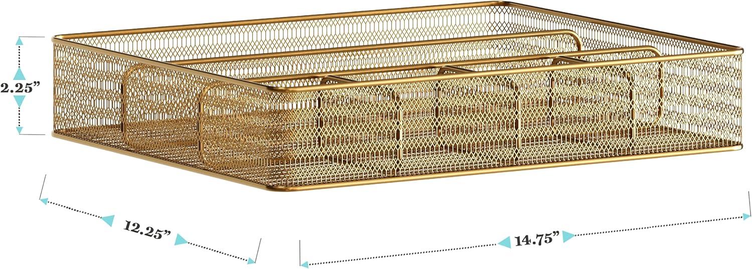 image:imageMartha Stewart Ryder Gold Mesh Metal 6 Compartment Large Desk Drawer Organizer for Accessories and Office Supplies