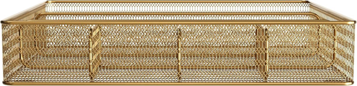 image:imageMartha Stewart Ryder Gold Mesh Metal 6 Compartment Large Desk Drawer Organizer for Accessories and Office Supplies