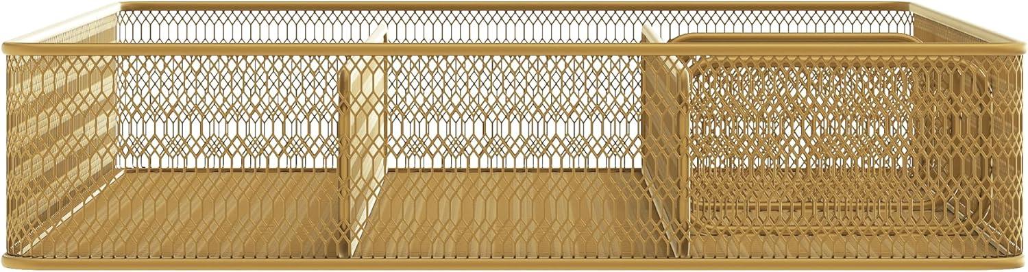 image:imageMartha Stewart Ryder Gold Mesh Metal 6 Compartment Large Desk Drawer Organizer for Accessories and Office Supplies