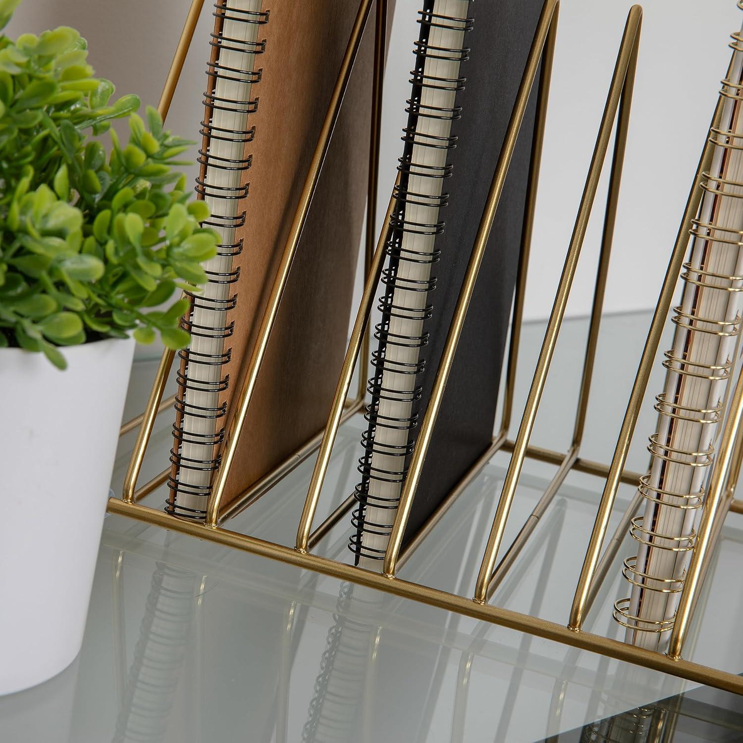 image:imageMartha Stewart Ryder Gold Mesh Metal 9 Slot Triangle Magazine File Holder Desktop Organizer Sorter