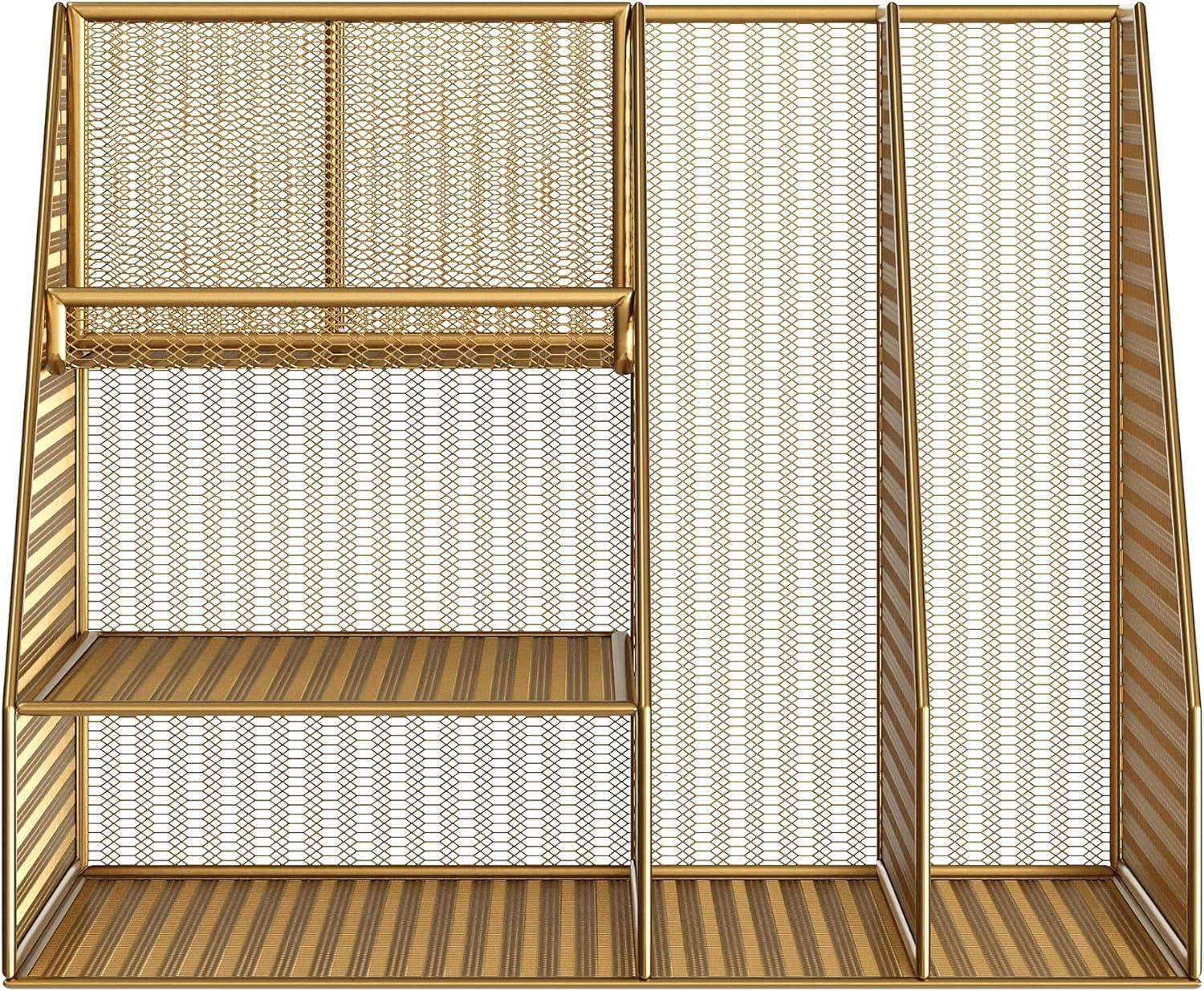 image:imageMartha Stewart Ryder Gold Mesh Metal Large Desktop Organizer with Magazine File Holder Pen Holder and Storage