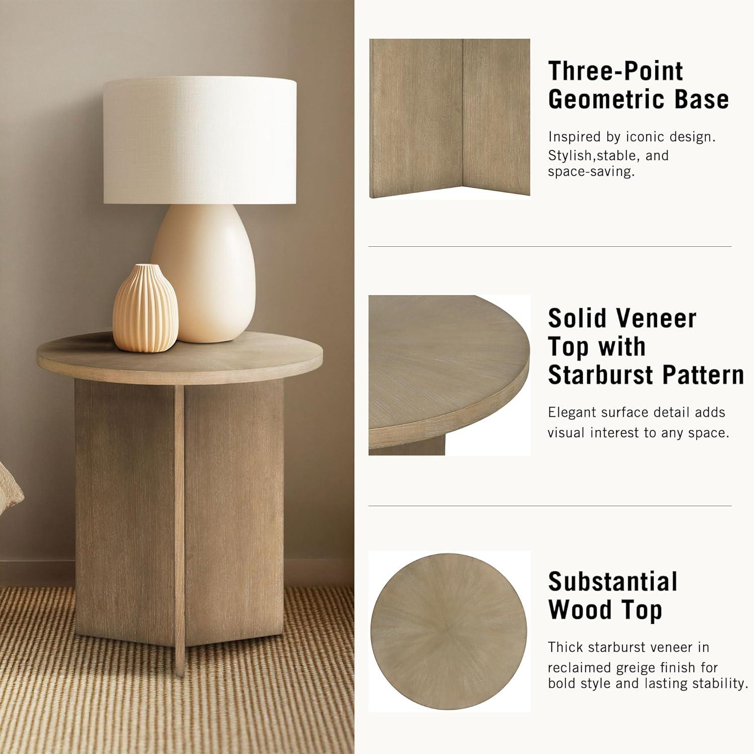 image:imageMartha Stewart Sadie Round Coffee Table Starburst Veneer Top Reclaimed Greige Wood Finish Modern Accent for Living Room Lounge or Sitting Area 36 Dia x 165 HReclaimed Greige