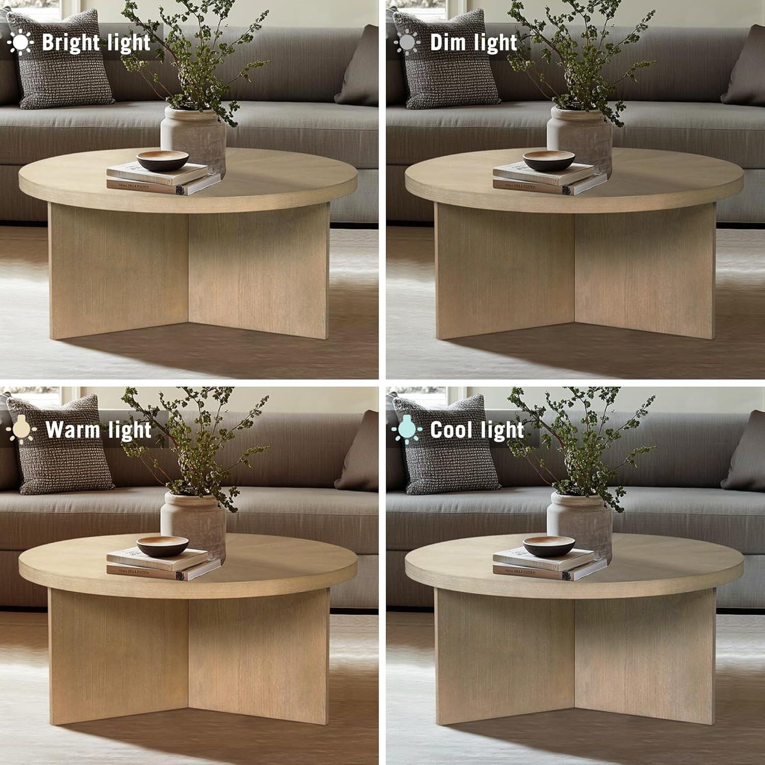 image:imageMartha Stewart Sadie Round Coffee Table Starburst Veneer Top Reclaimed Greige Wood Finish Modern Accent for Living Room Lounge or Sitting Area 36 Dia x 165 HReclaimed Greige