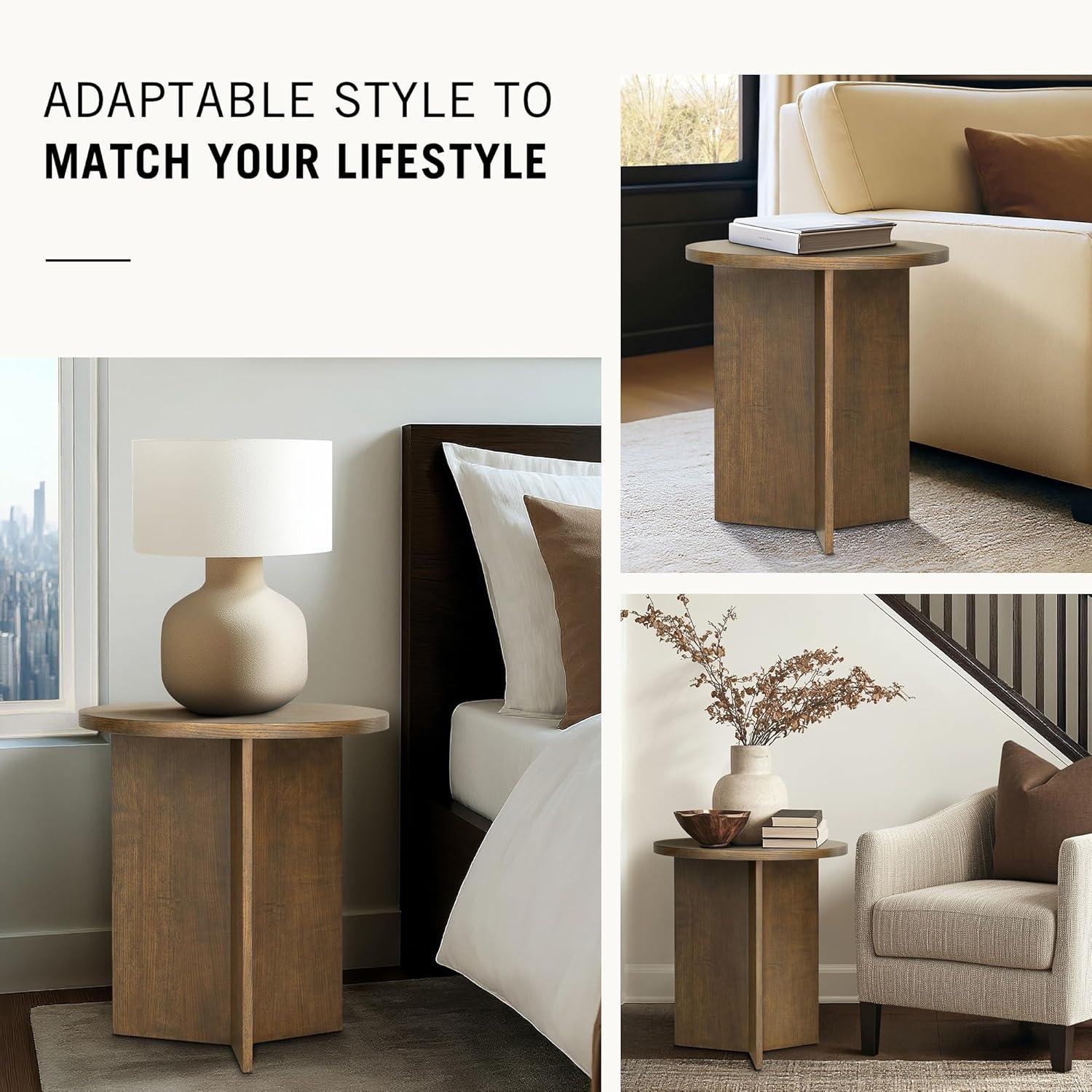 image:imageMartha Stewart Sadie Round Coffee Table Starburst Veneer Top Reclaimed Greige Wood Finish Modern Accent for Living Room Lounge or Sitting Area 36 Dia x 165 HWalnut Brown
