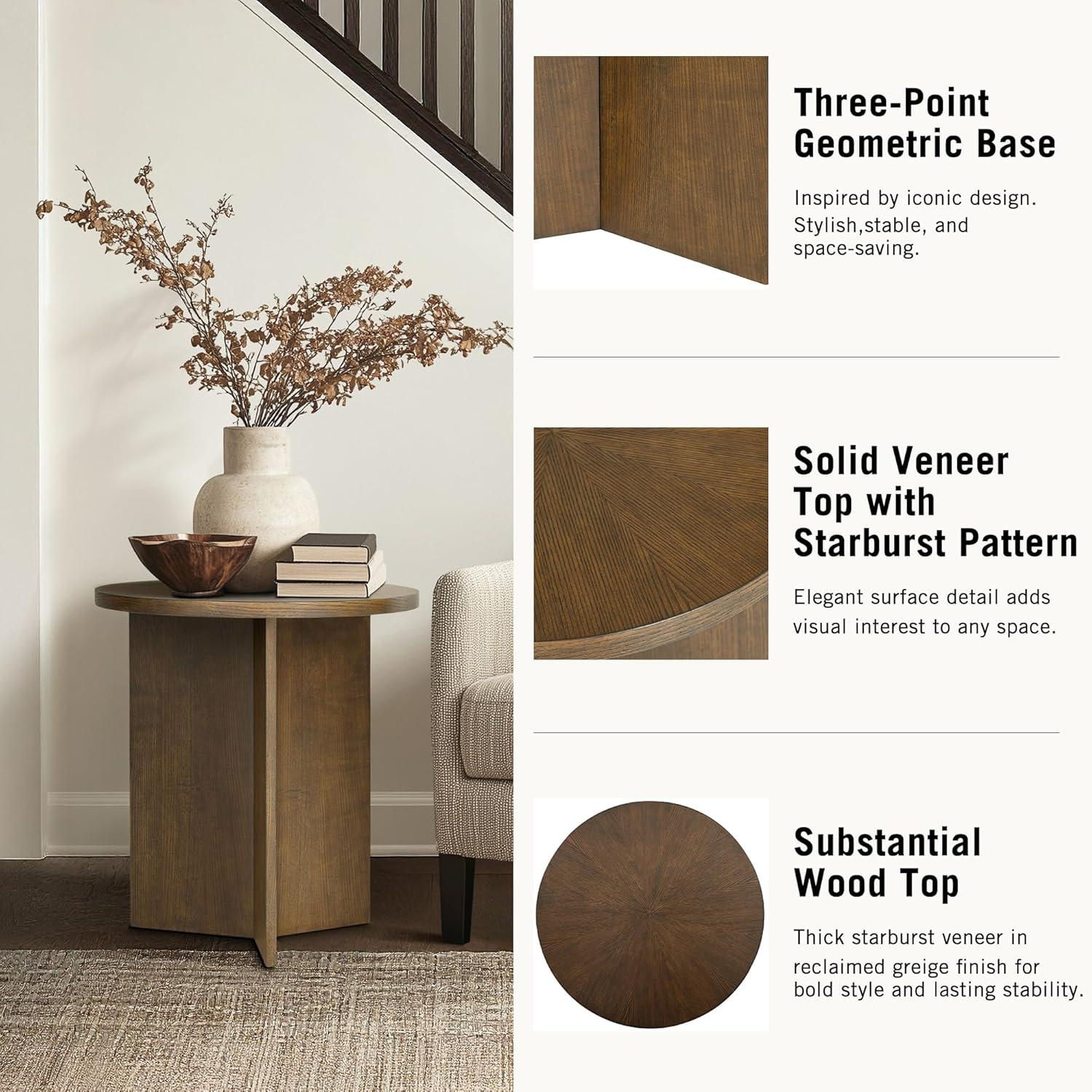 image:imageMartha Stewart Sadie Round Coffee Table Starburst Veneer Top Reclaimed Greige Wood Finish Modern Accent for Living Room Lounge or Sitting Area 36 Dia x 165 HWalnut Brown