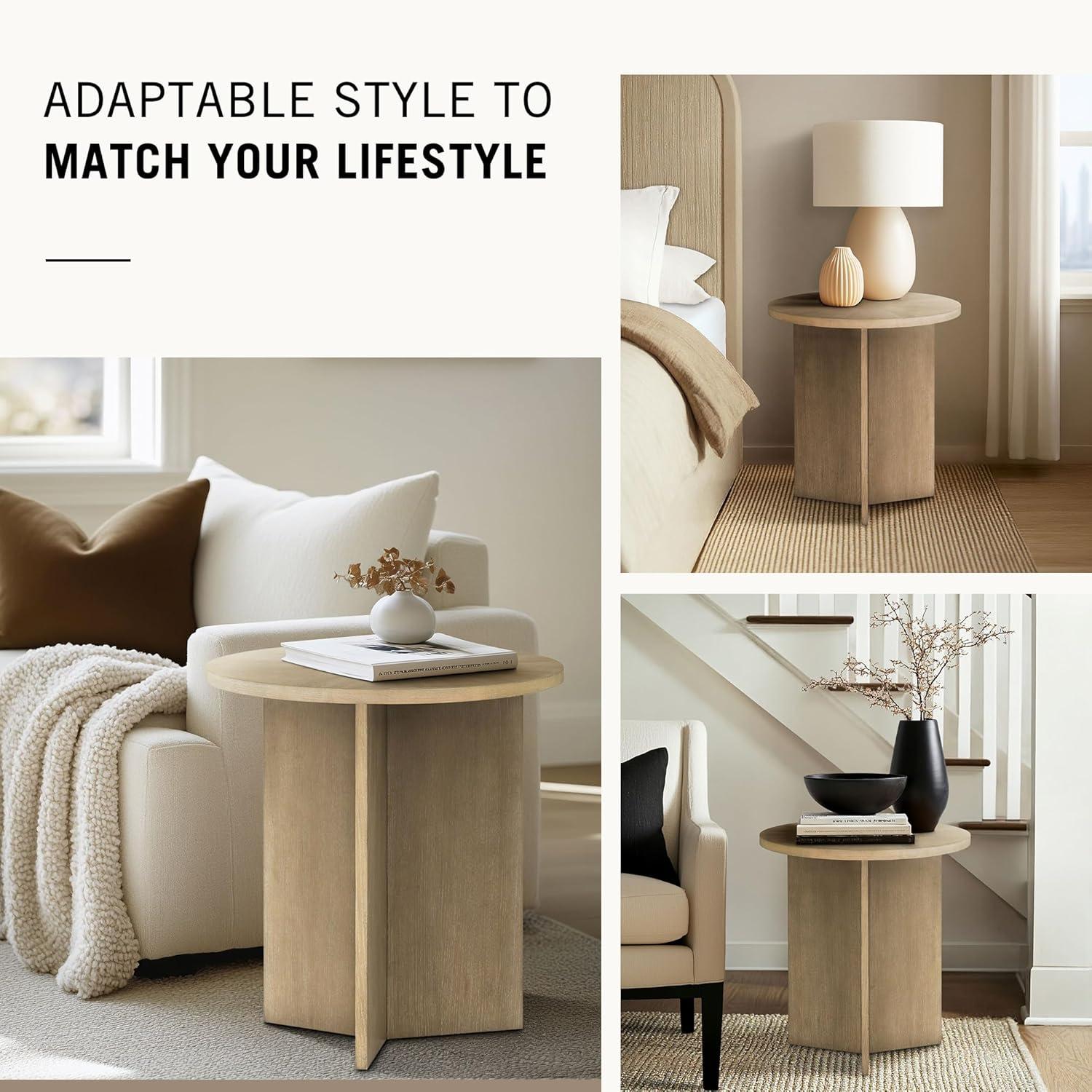 image:imageMartha Stewart Sadie Round Coffee Table Starburst Veneer Top Reclaimed Greige Wood Finish Modern Accent for Living Room Lounge or Sitting Area 36 Dia x 165 HReclaimed Greige